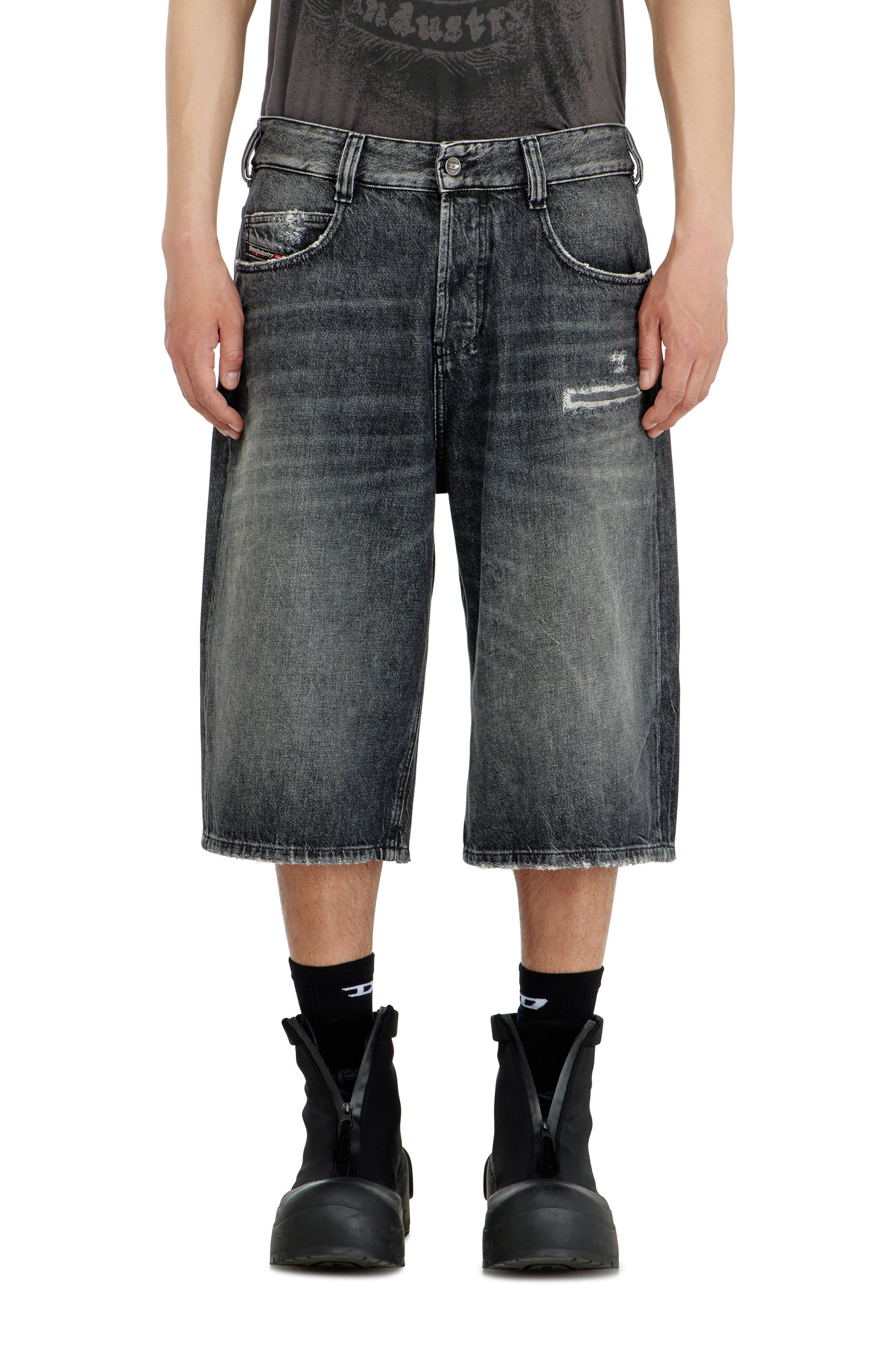Diesel - D-ENIM-M-SHORT, Unisex's Denim relaxed shorts with abrasions in Grey - 3