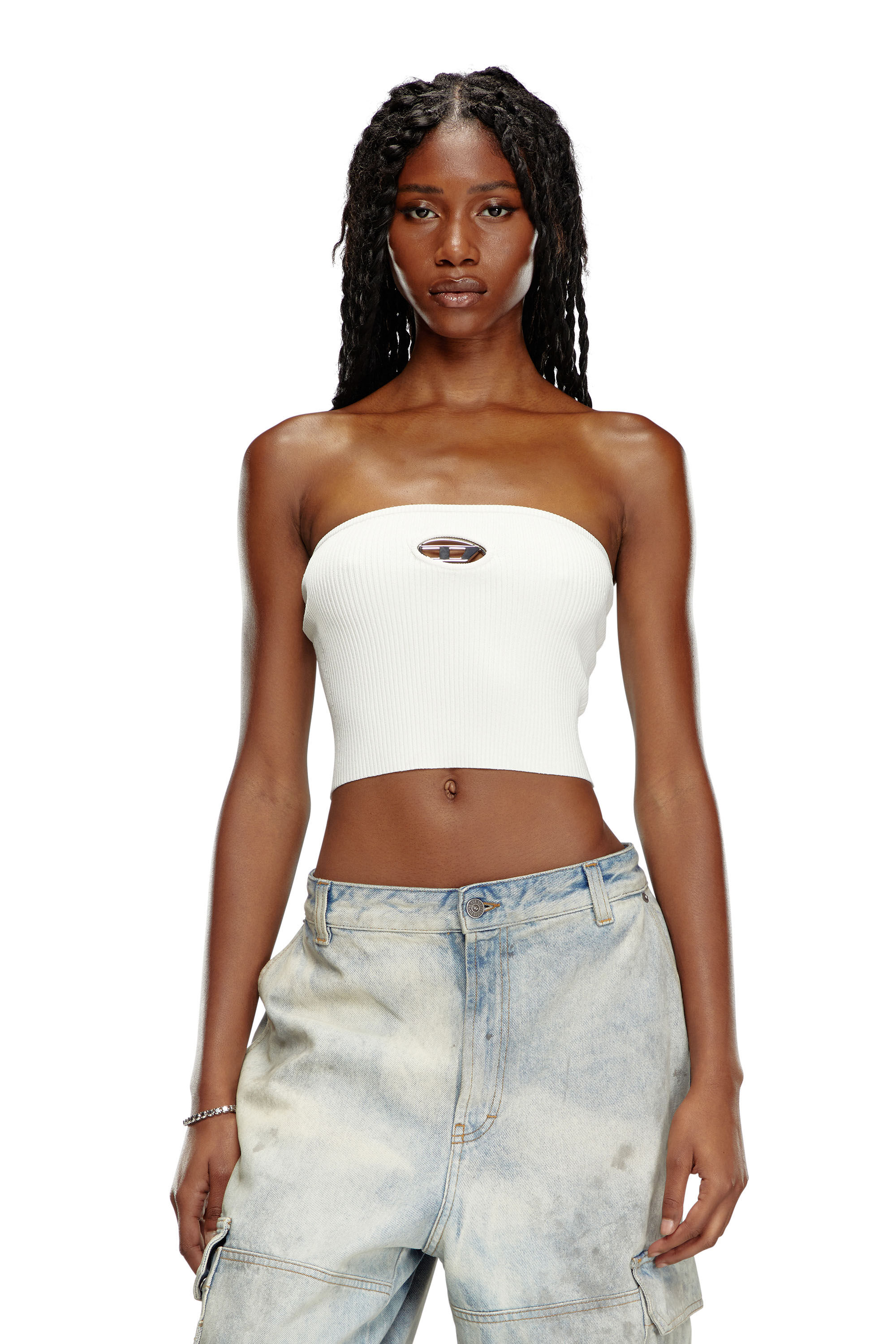 Diesel - M-CLARKSVILLEX, Woman Tube top with logo plaque in White - Image 3