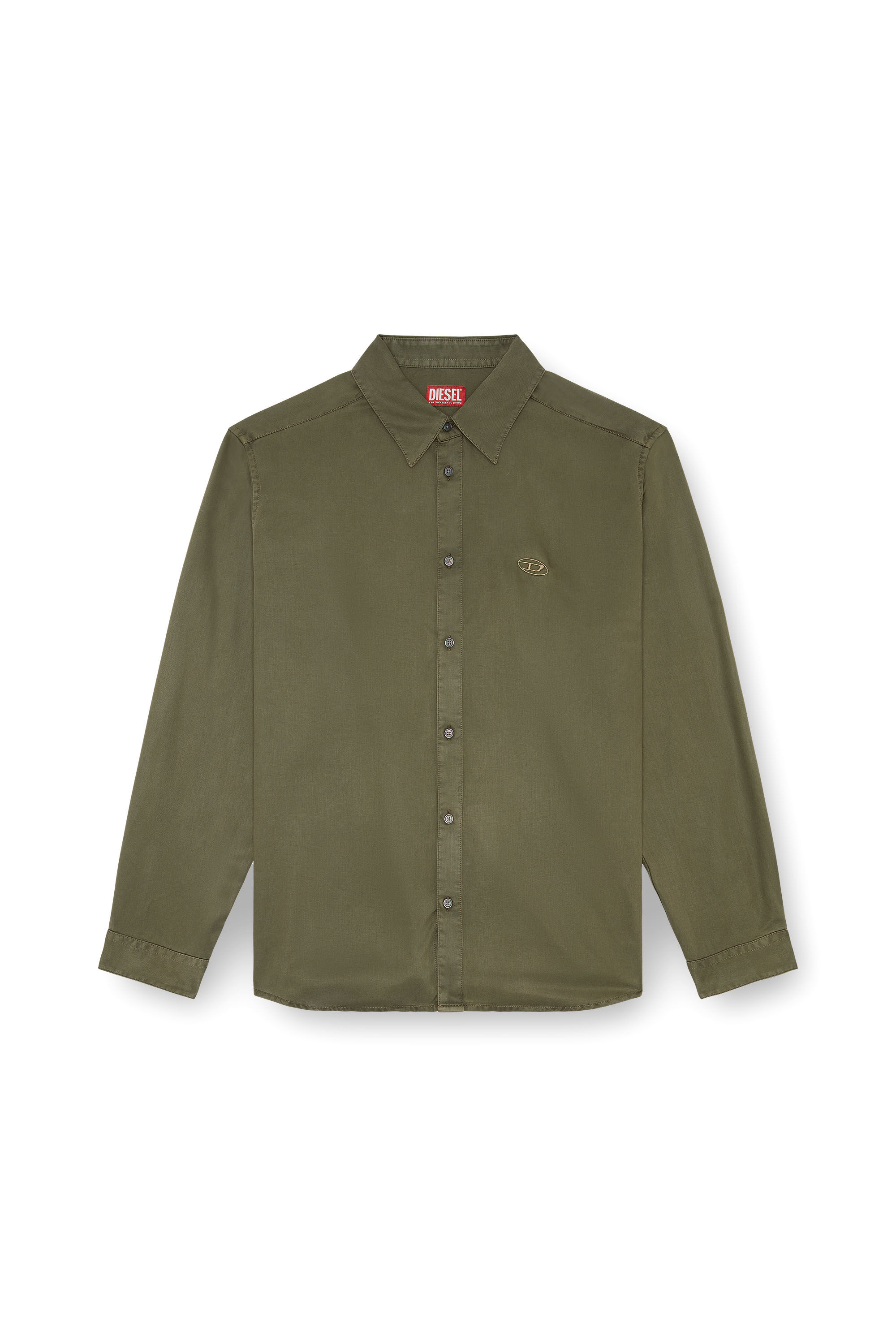 Diesel - S-SIMPLY-C, Man's Fluid shirt with logo embroidery in Olive Green - 2