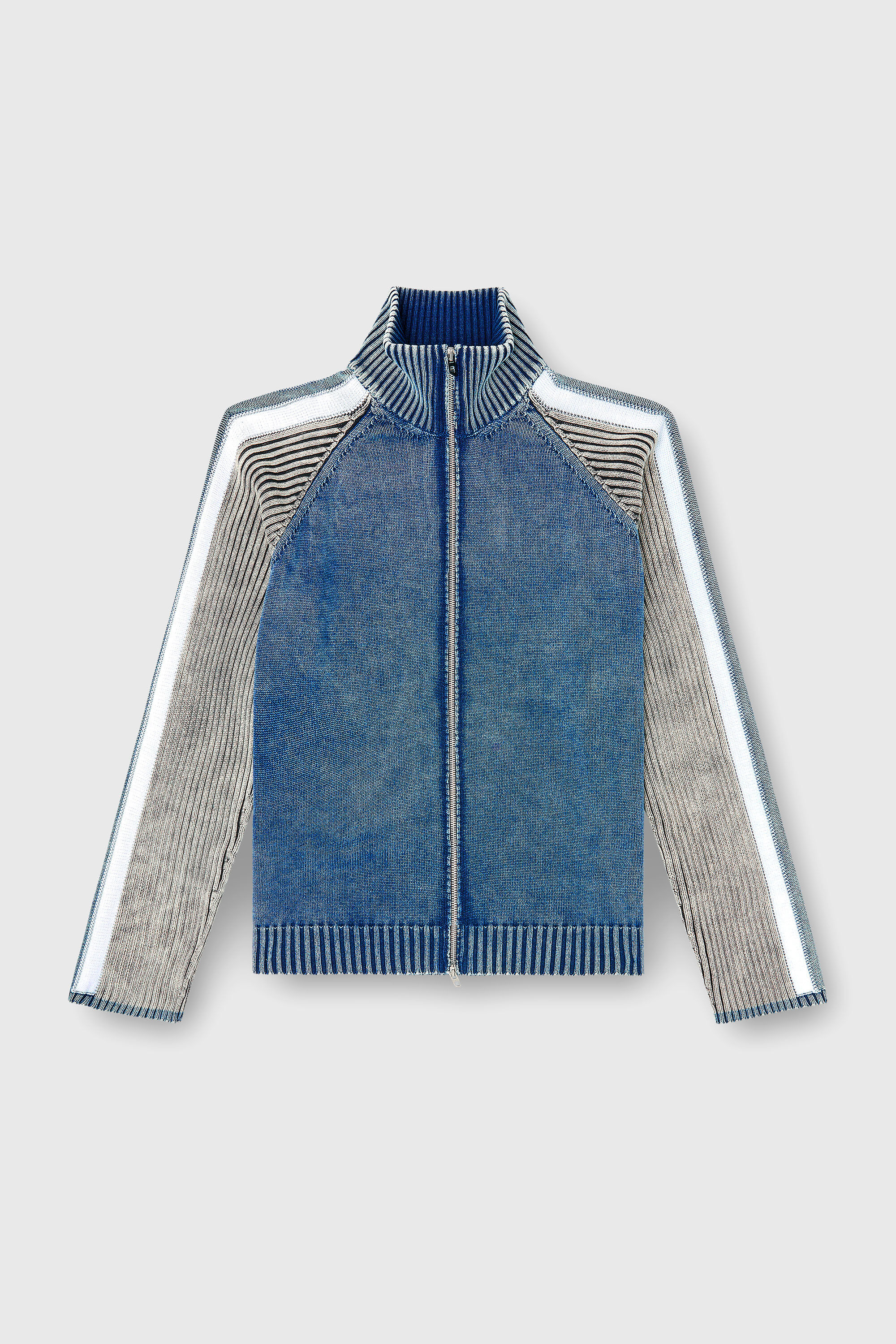 Diesel - K-HERONIMO, Man's Zip-up cardigan with sporty bands in Blue/Grey - 2