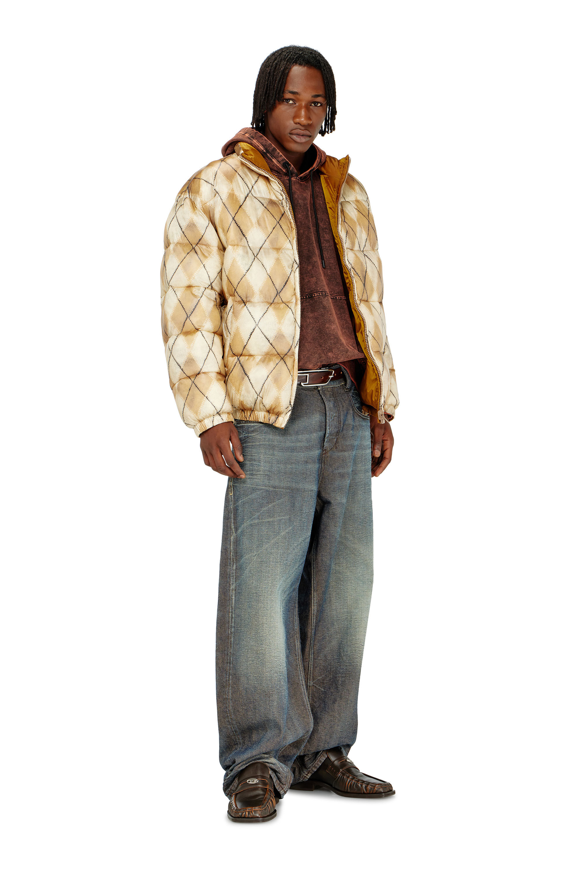 Diesel - S-BOXT-HOOD-TUK, Man's Treated denim-effect hoodie in Brown - 1