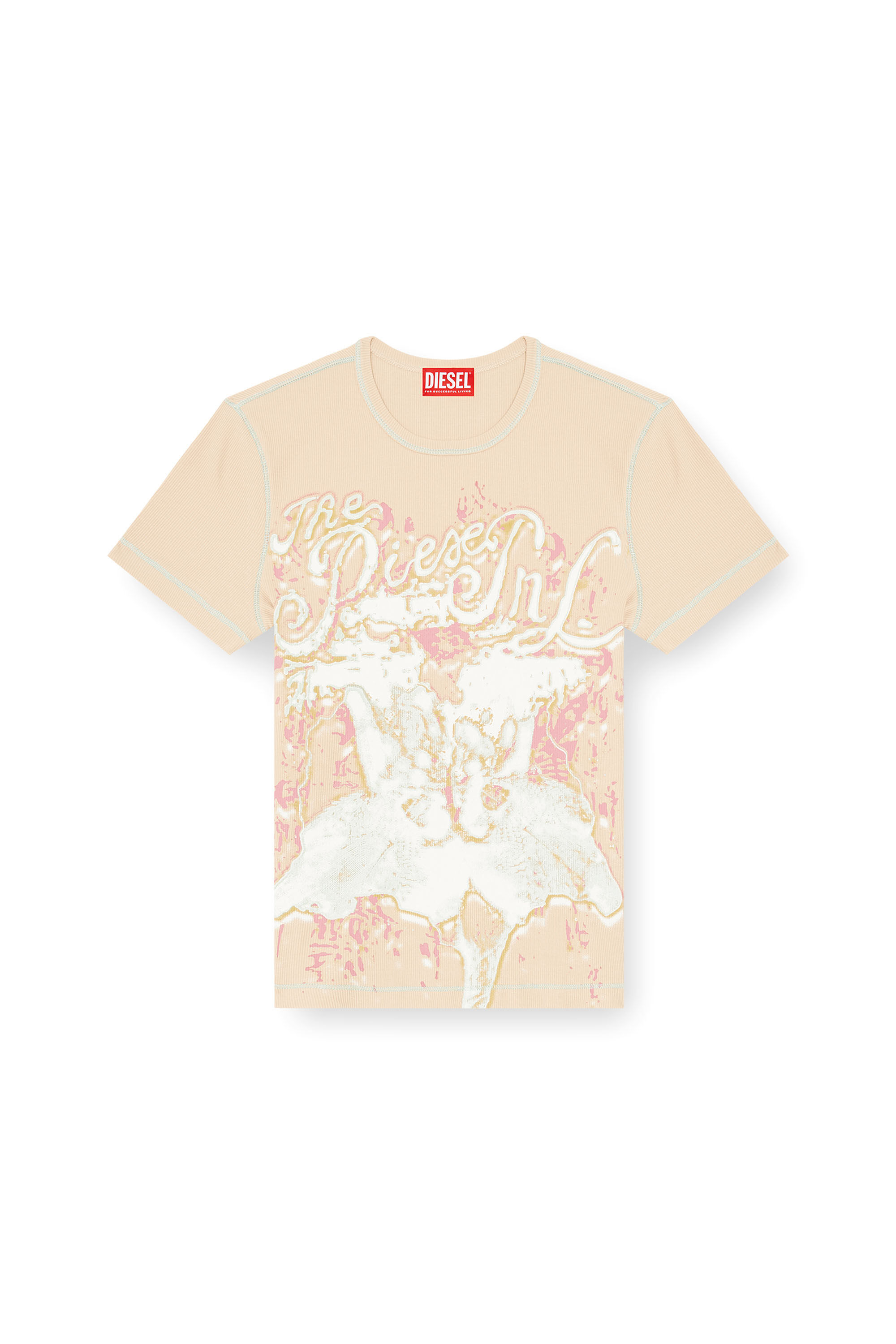 Diesel - T-BRENDA, Woman's Animalier-print top in rib stretch jersey in Pink - 2