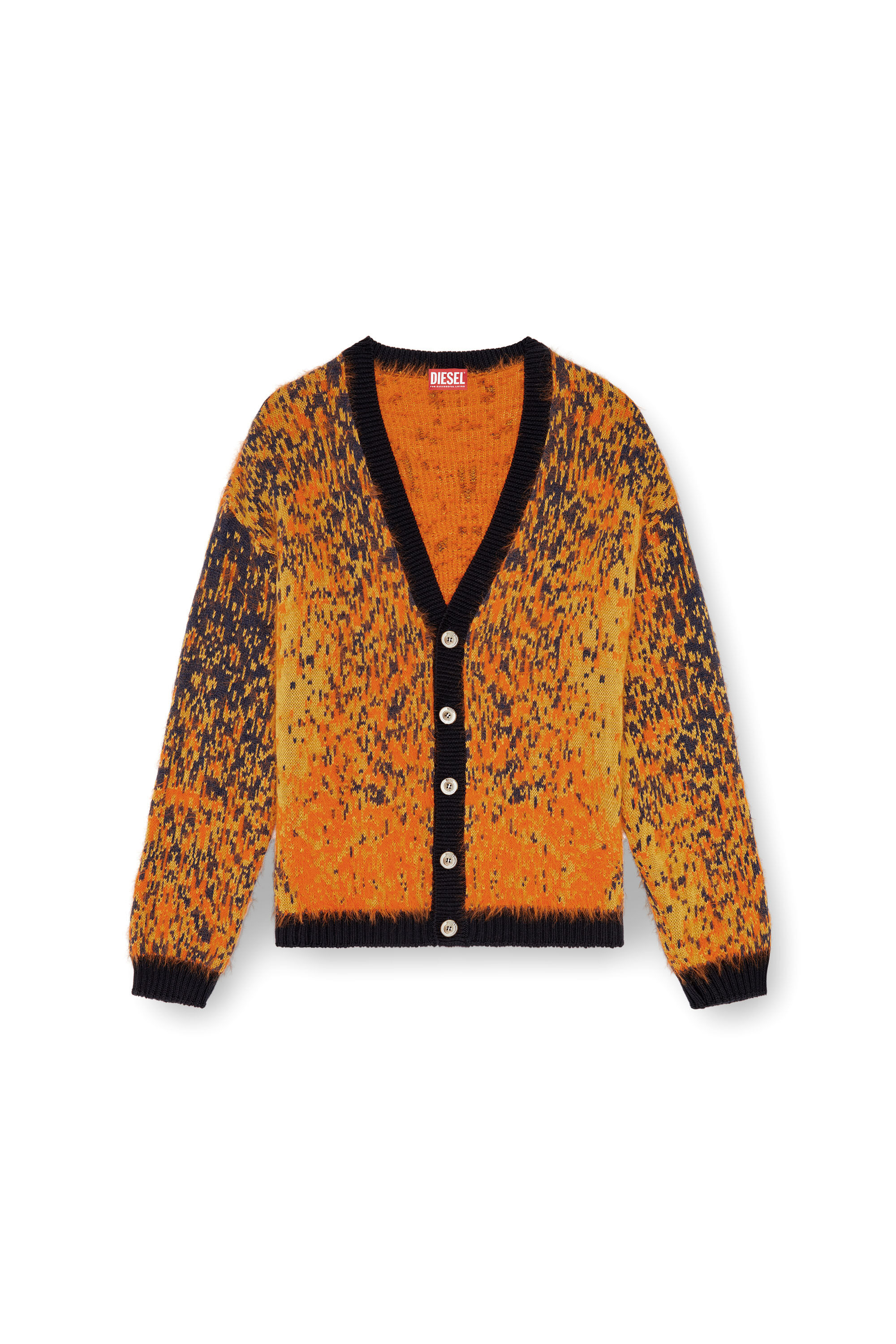 Diesel - K-RANGER, Man's Fuzzy cardigan with abstract pattern in Orange - 2