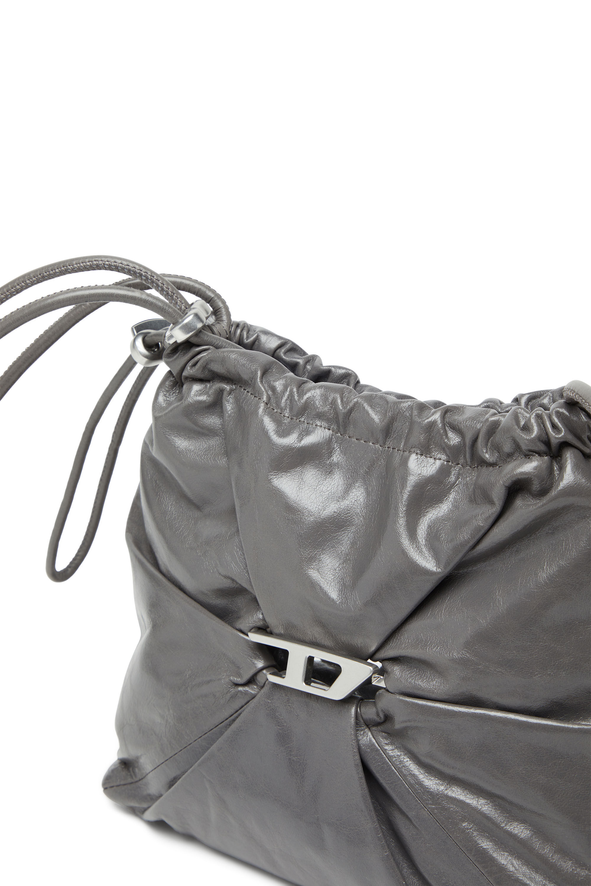 Women's Scrunch-D-Bucket bag in shiny wrinkled leather | Grey | Diesel