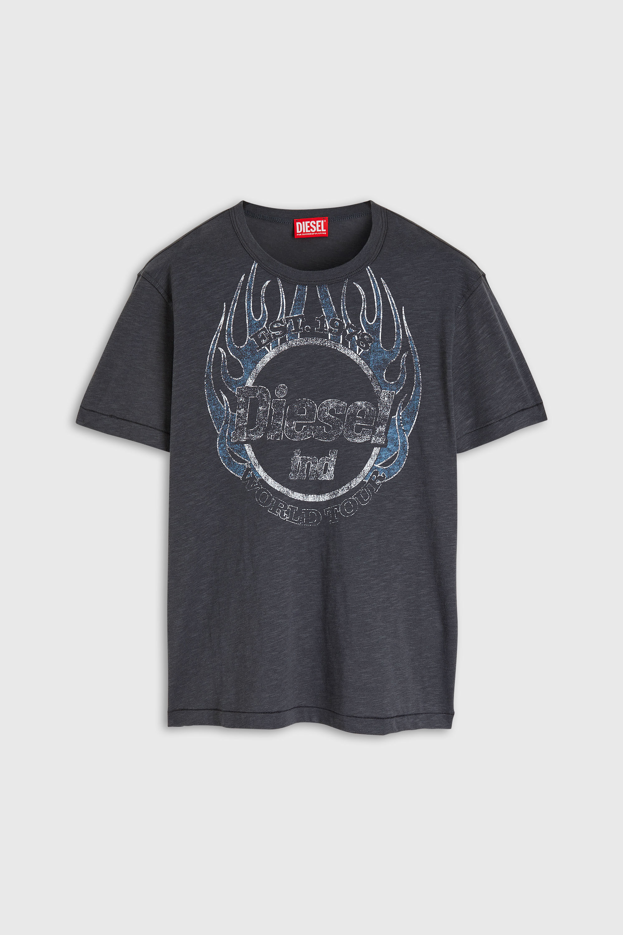 Diesel - T-NOTS, Man's T-shirt in slub-jersey with crack print in Dark grey - 2