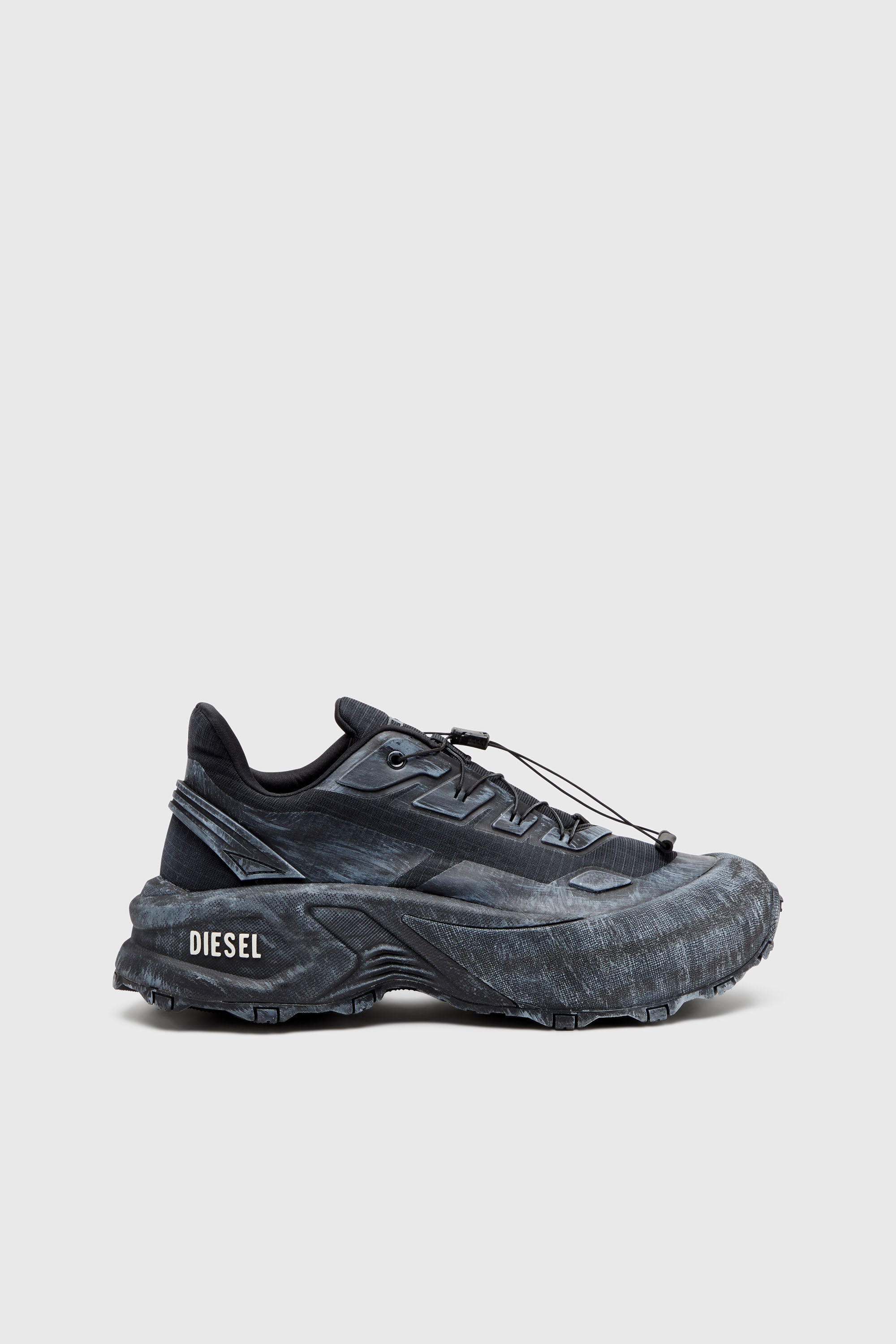 Men's D-Cage-Distressed chunky sneakers in ripstop | Black | Diesel EE
