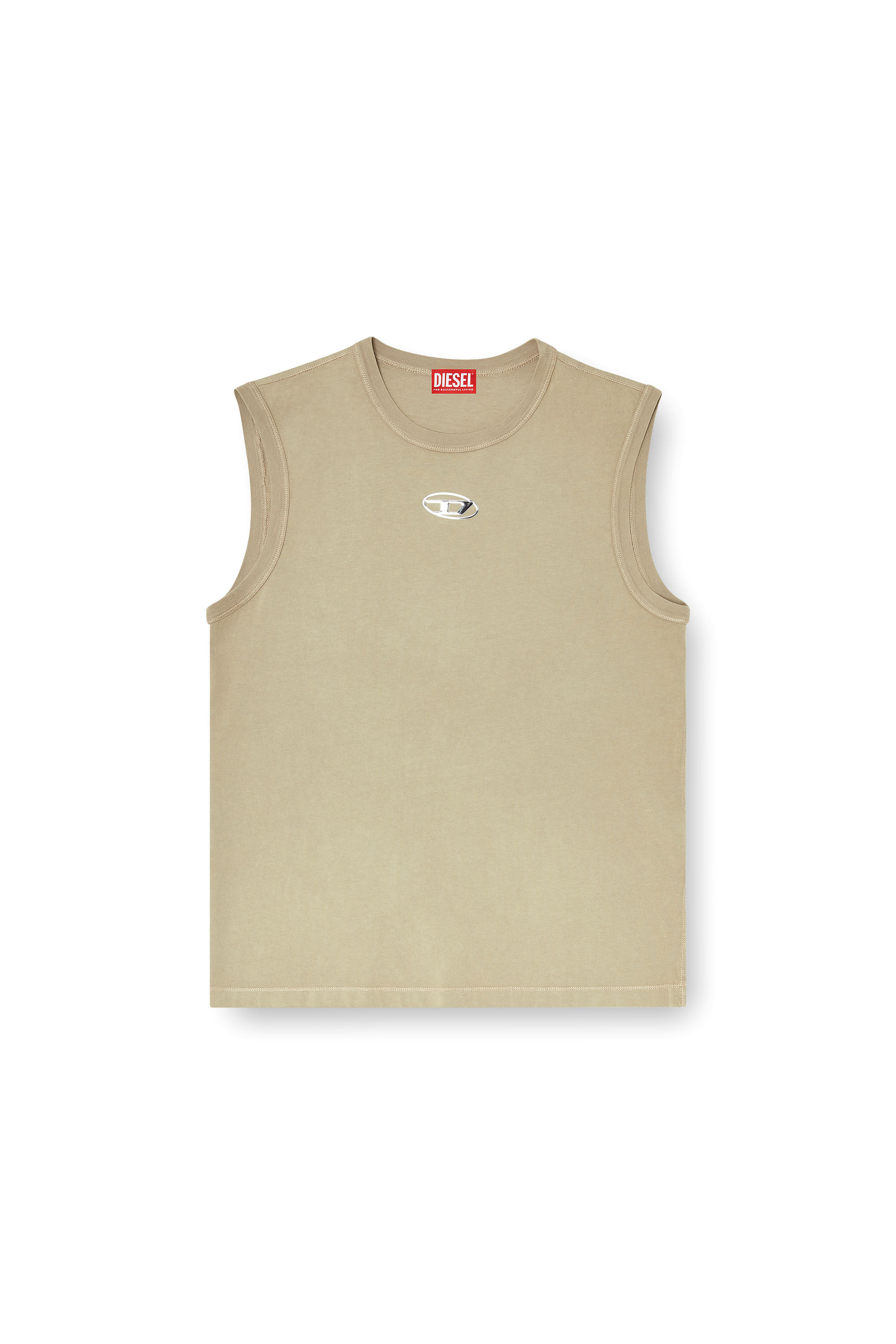 Diesel - T-BISCO-IOD, Man's Cotton tank top with metallic Oval D in Beige - 2