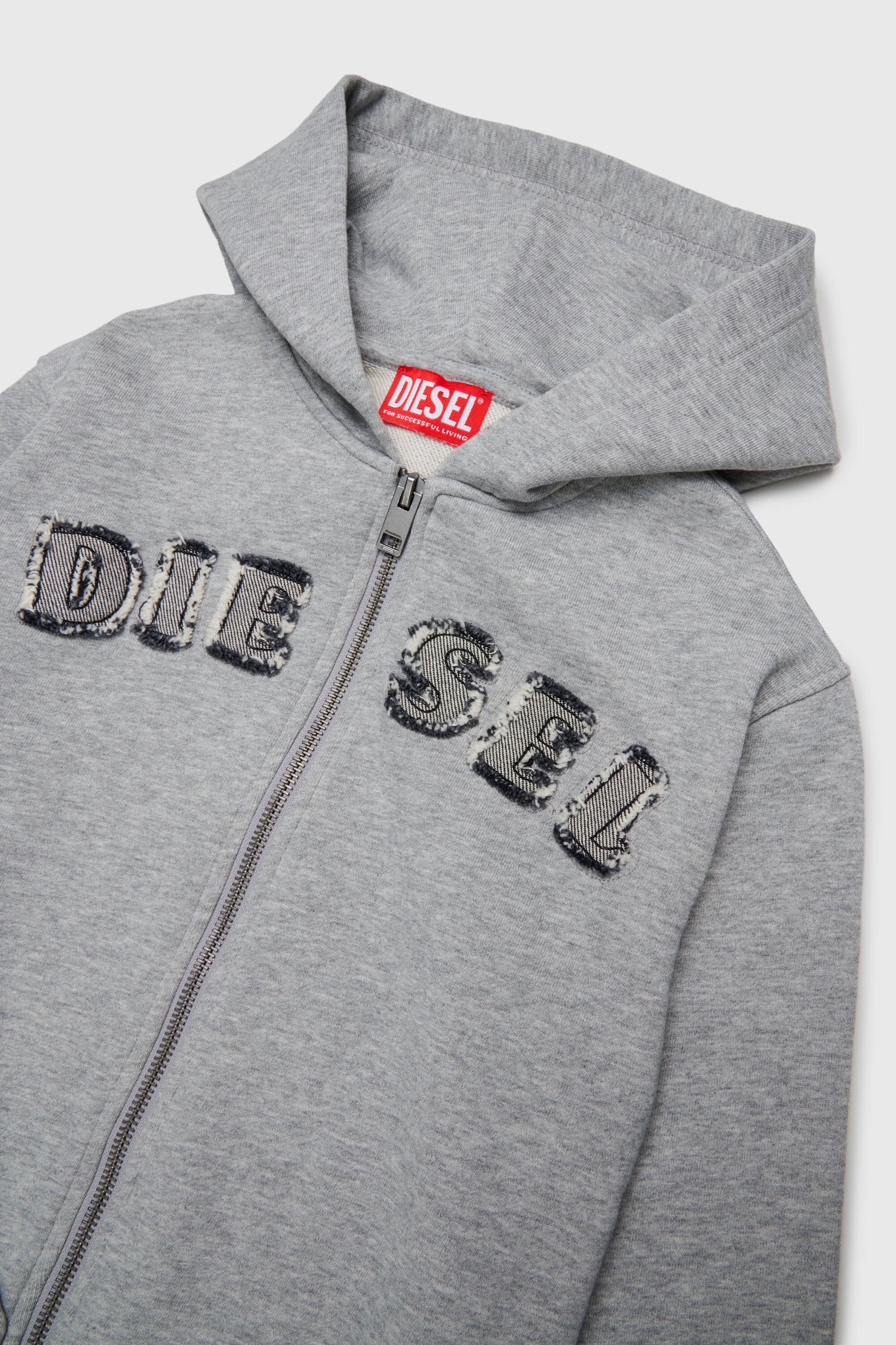 Diesel - SJEANSHOOD OVER, Man's Zip-up hoodie with frayed logo letters in Grey - 3