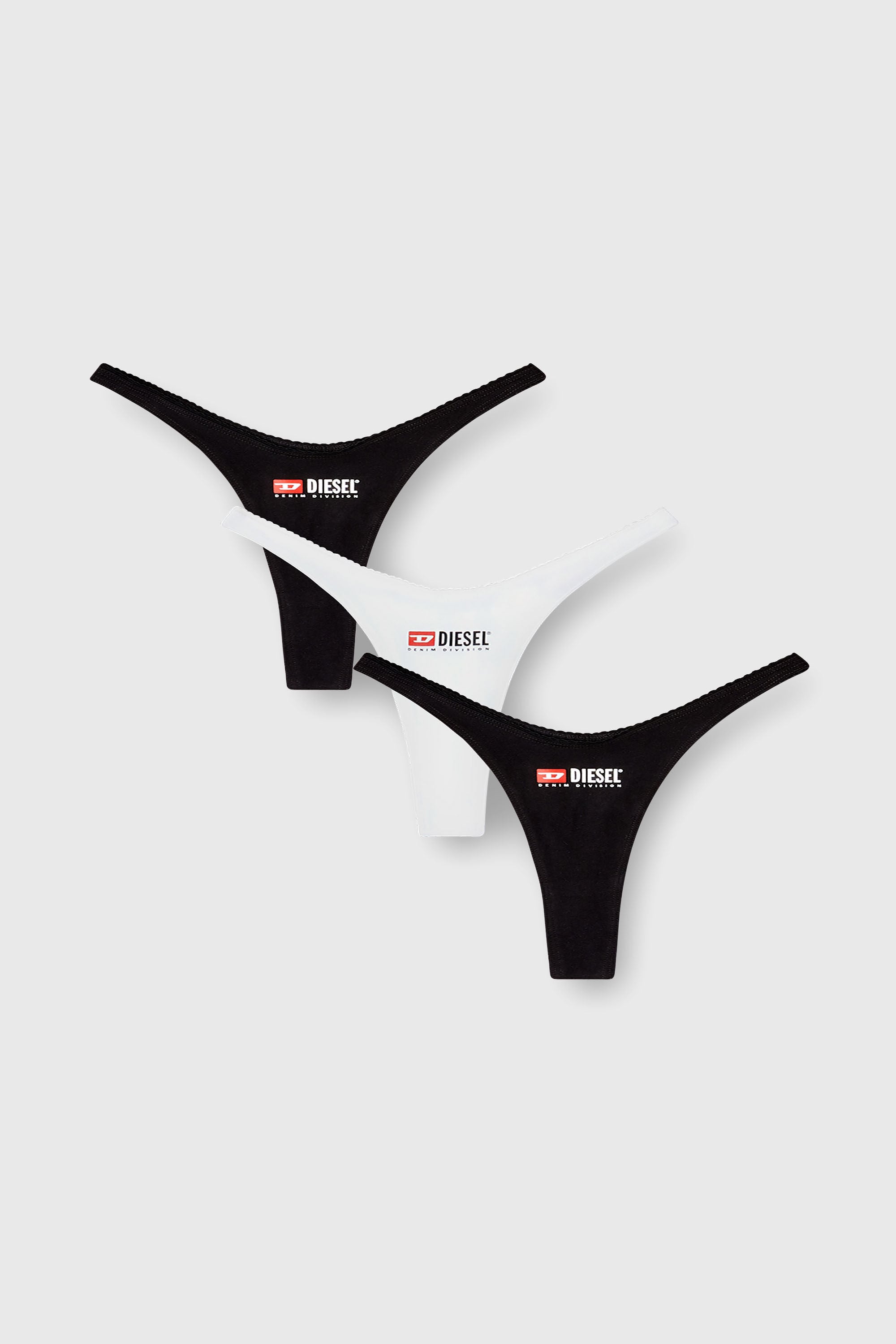 Diesel - MICRO-PUNCHY-D-CORE-3PACK, Woman's Three-pack of stretch cotton thongs with logo in Black - 2