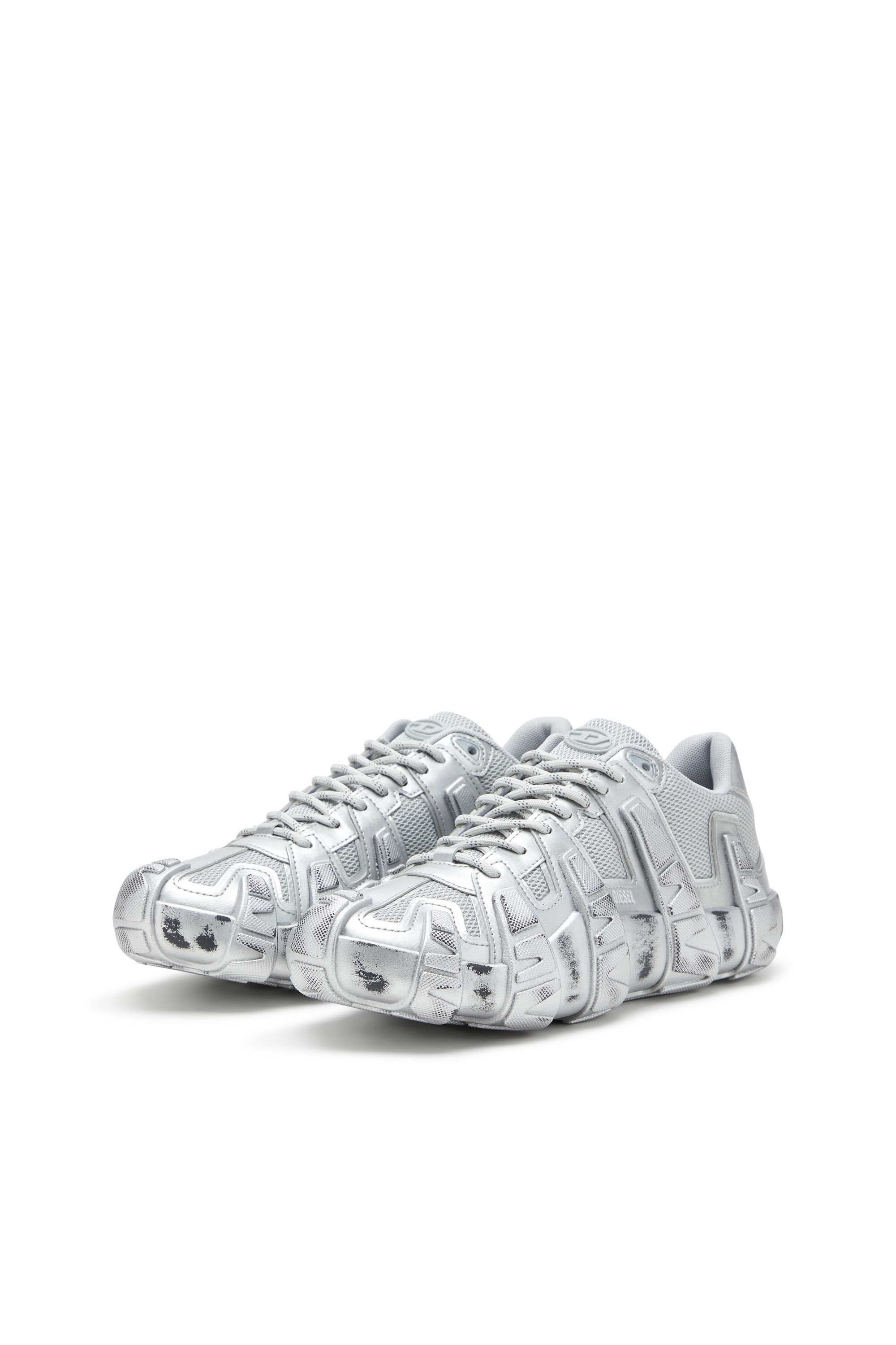 Diesel - S-D-GRIFFE LOW, Man's S-D-Griffe-Metallic sneakers in mesh and PU in Silver - 8