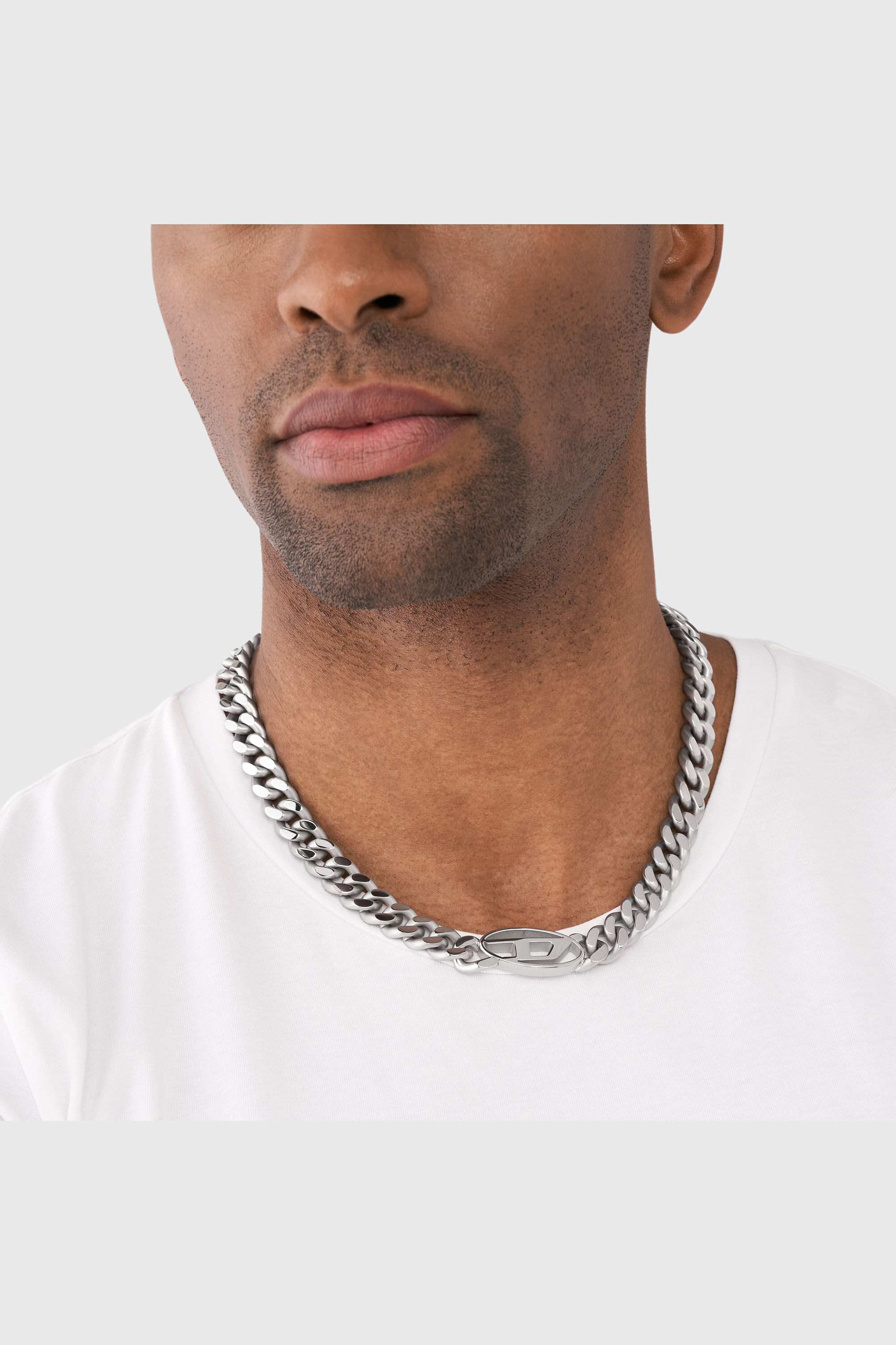 Diesel - DX1433, Man's Oval D Logo Choker Necklace in Silver - 3