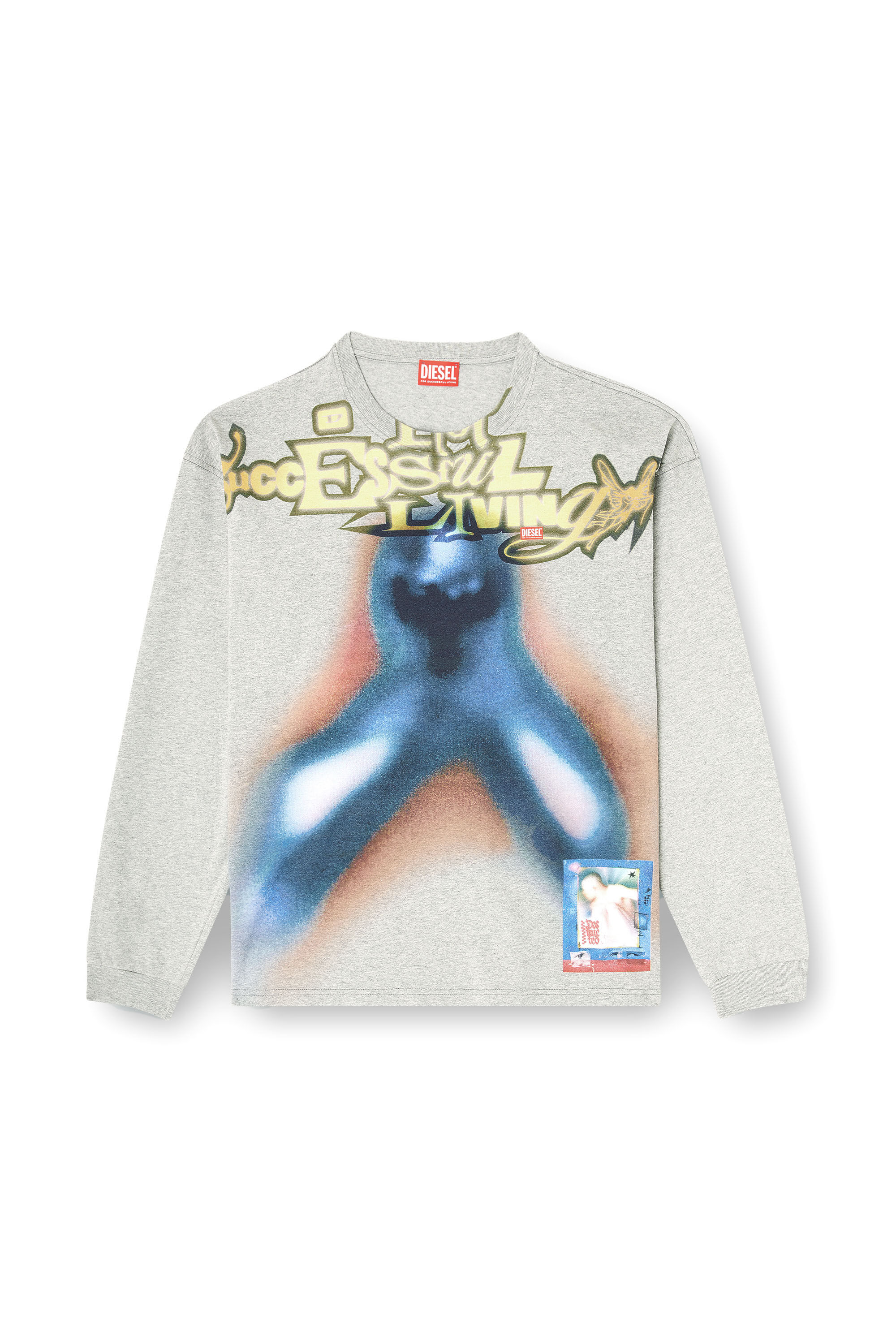 Diesel - T-BOXT-LS-V1, Man's Cotton T-shirt with digital print in Blue/Grey - 2