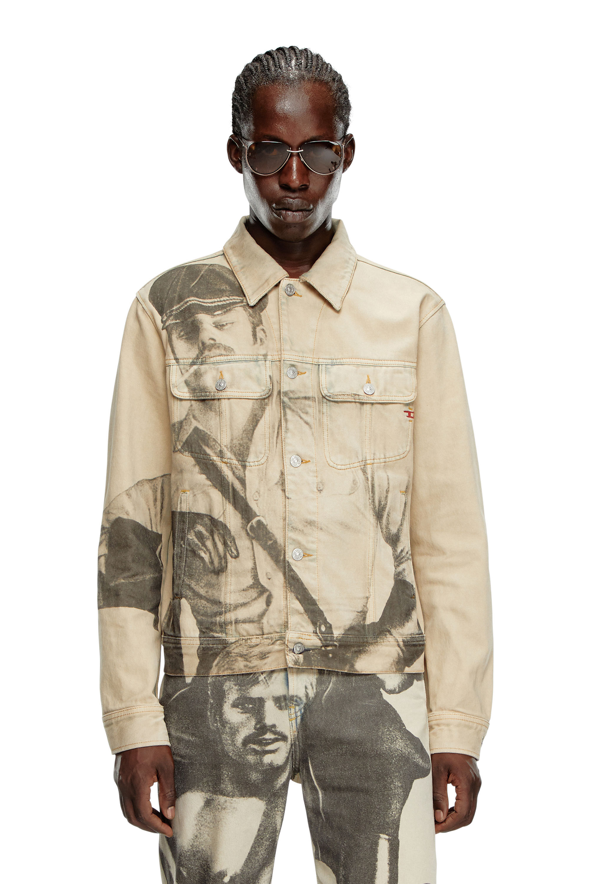 Diesel - PR-D-BARCY-TOF2, Unisex's Trucker jacket with digital print in Beige - 3