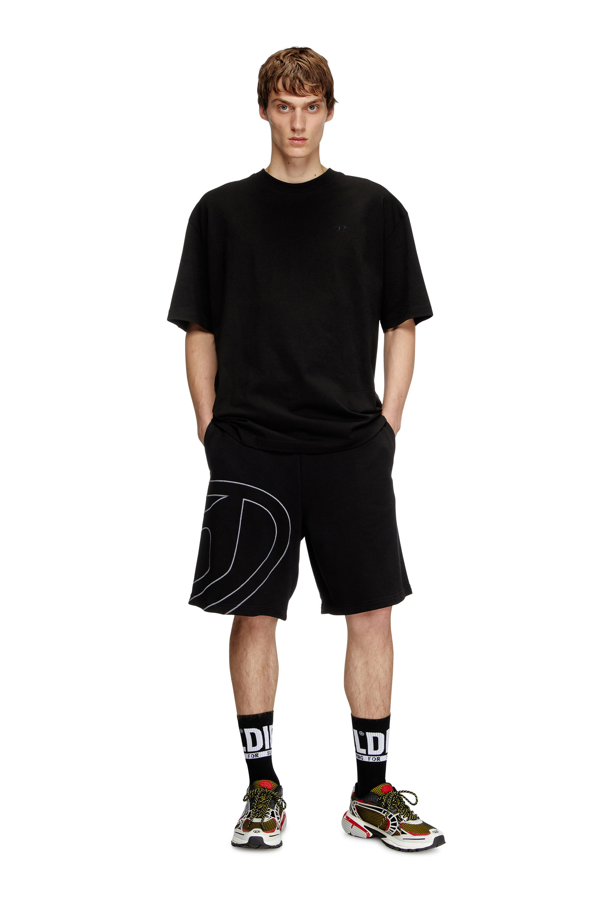 ハーフ・ショートパンツ DIESEL Men Shorts A09099 0GYCJ9XX Black P-CROW-MEGOVAL Man: Sweat shorts with maxi D logo | Diesel