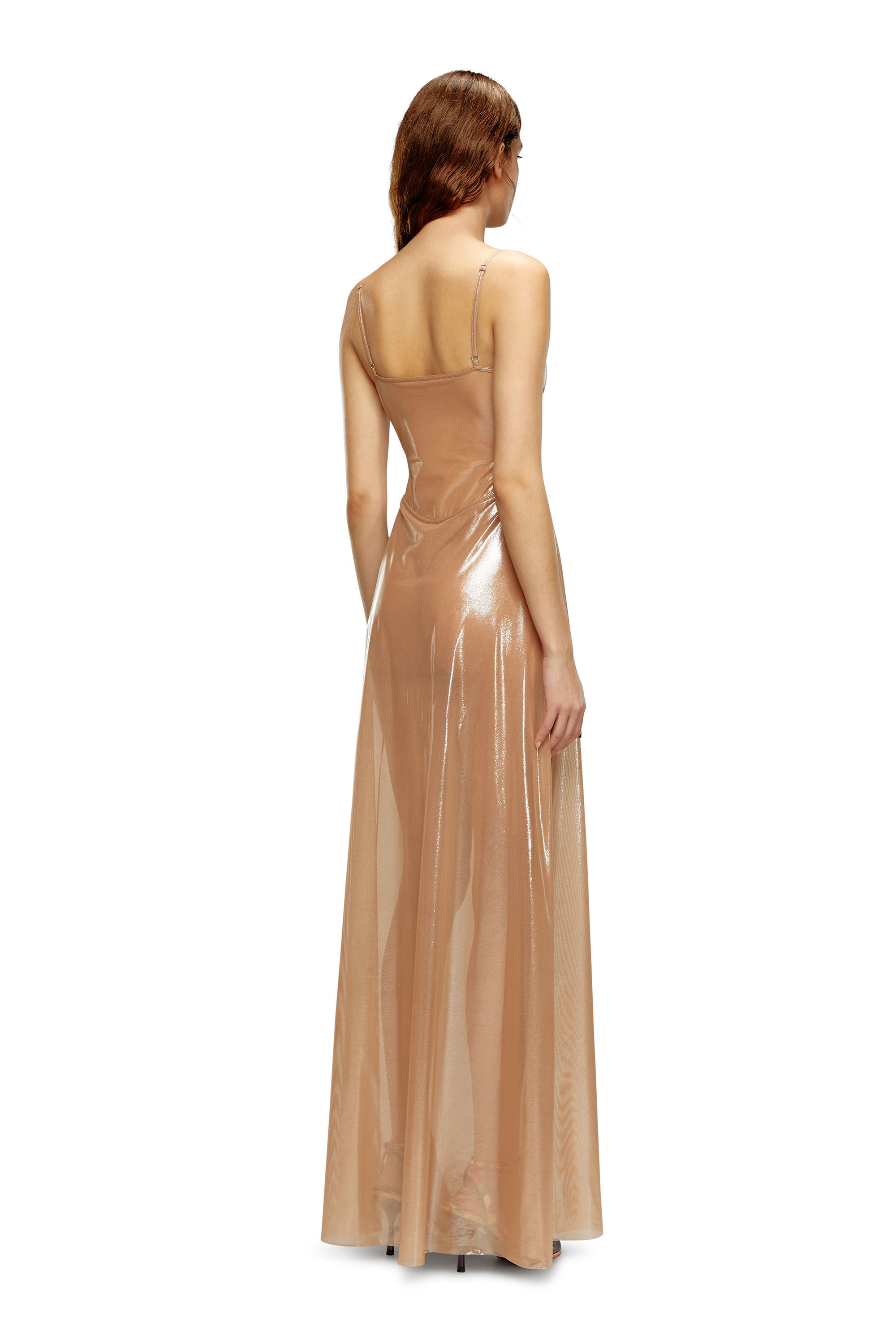 Diesel - D-ROONEY, Woman Long slip dress in shiny stretch tulle in Pink - Image 3