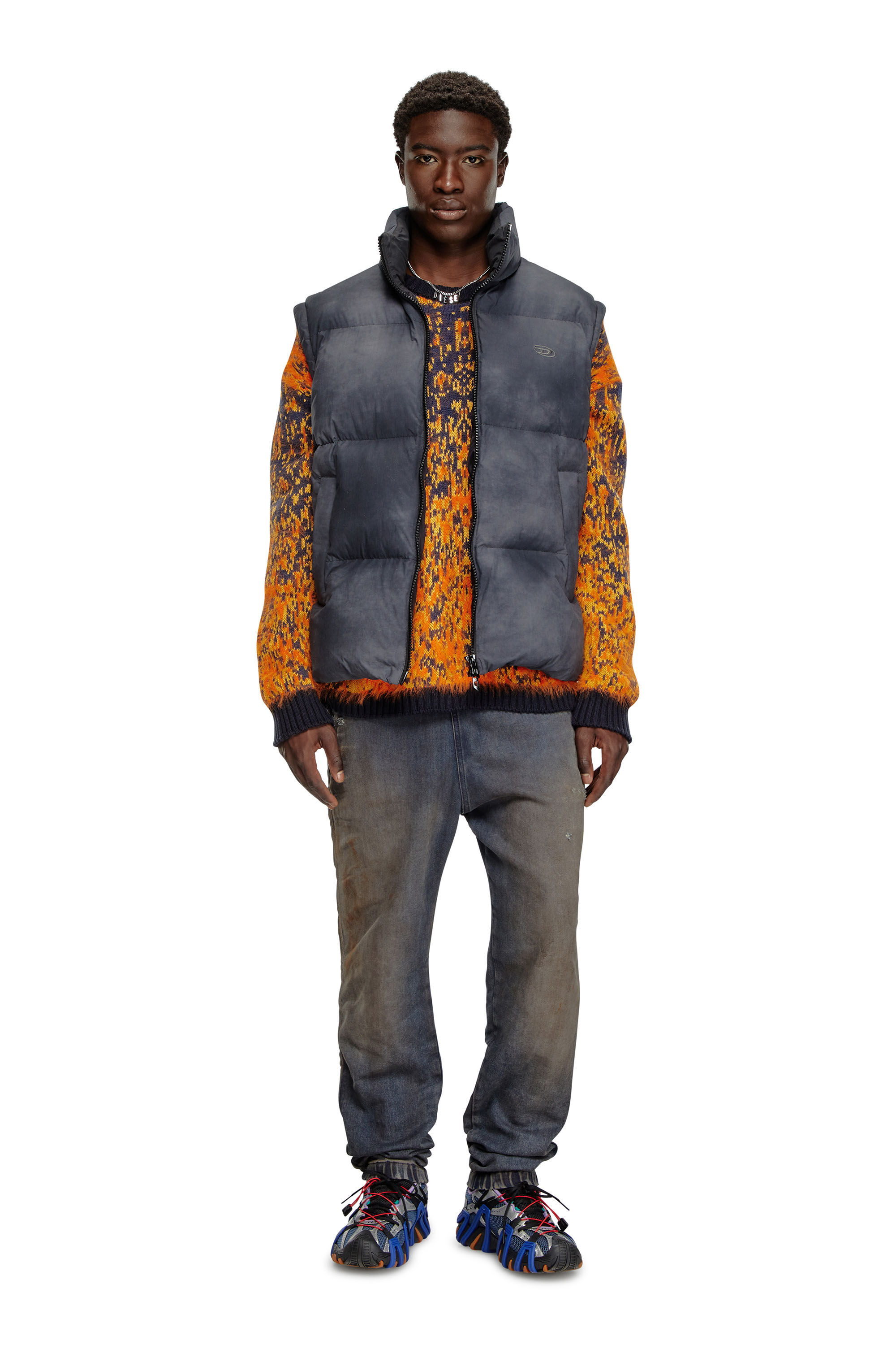 Diesel - K-RAIN, Man's Jumper with acid rain effect in Orange - 1