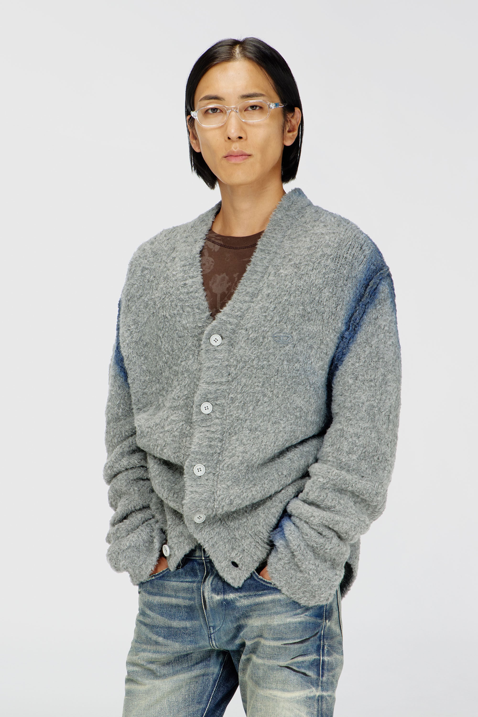 Diesel - K-REMO, Man's Alpaca-blend cardigan with spray-dyed seams in Light Grey - 3