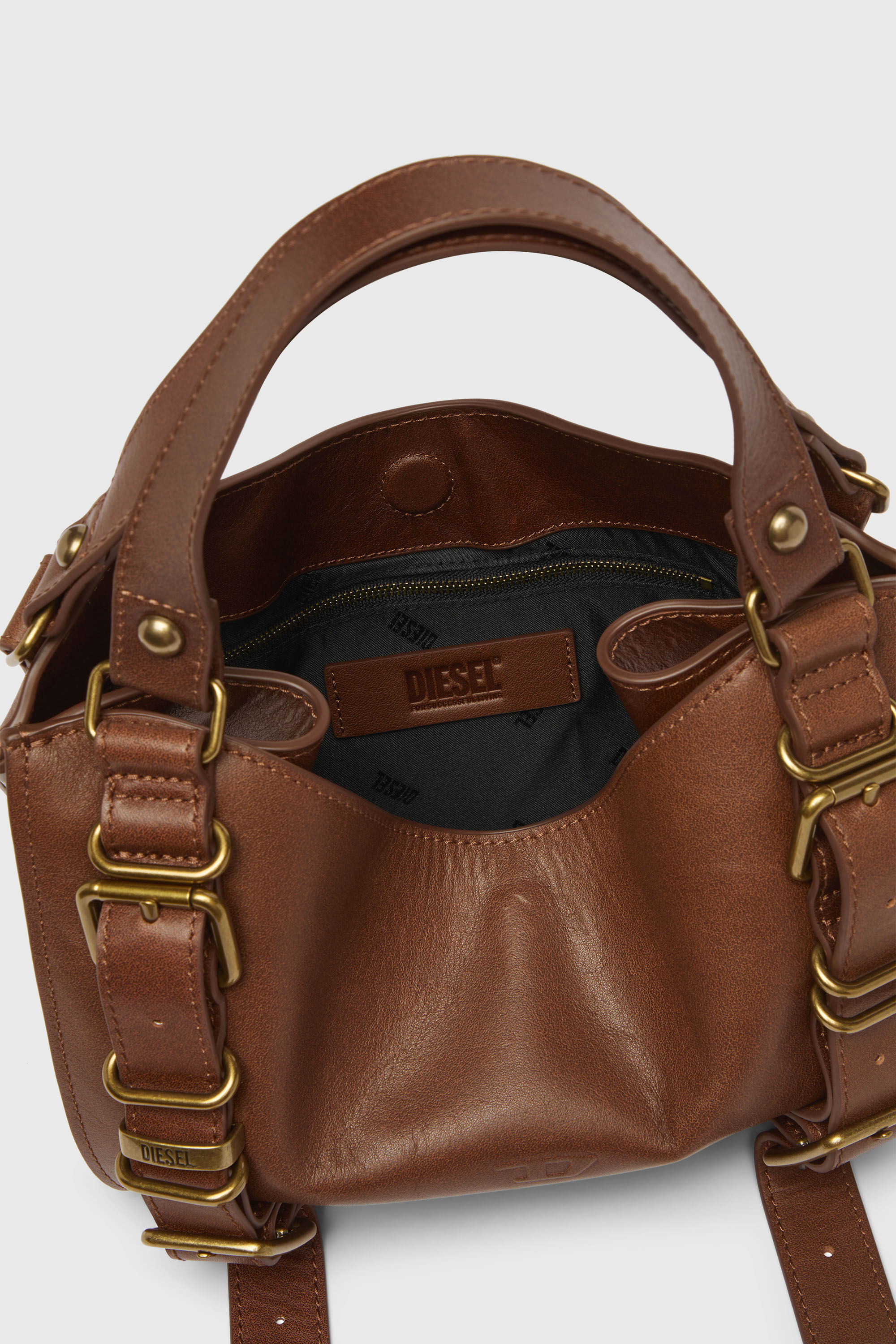 Diesel - D-ONE TOPHANDLE S, Woman's D-One-Small top-handle bag in treated leather in Brown - 4