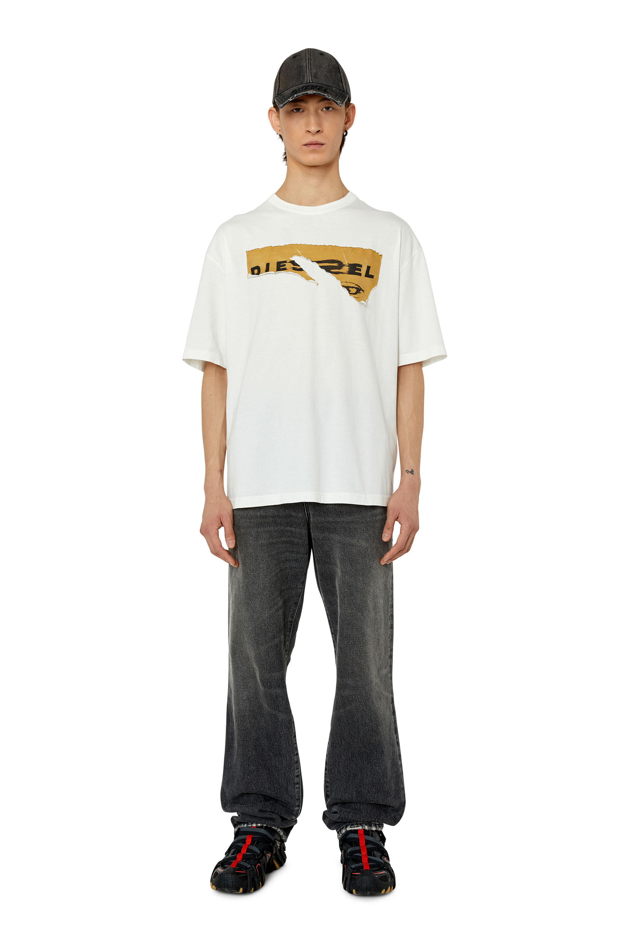 Diesel - T-WASH-POFF, Man's T-shirt with peel-off patches in White - 1