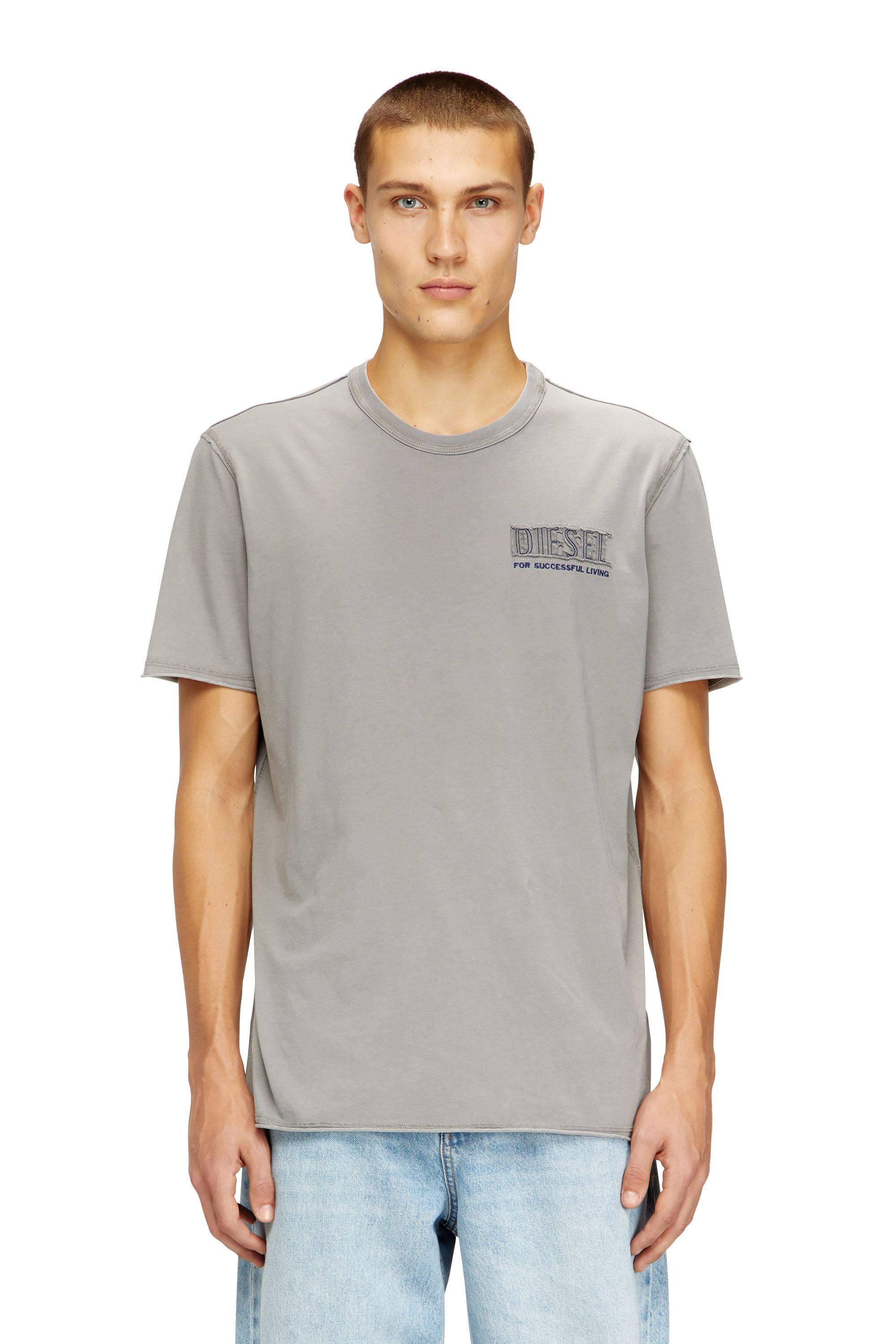 Men's Acid-wash T-shirt with raw edges | Grey | Diesel EE