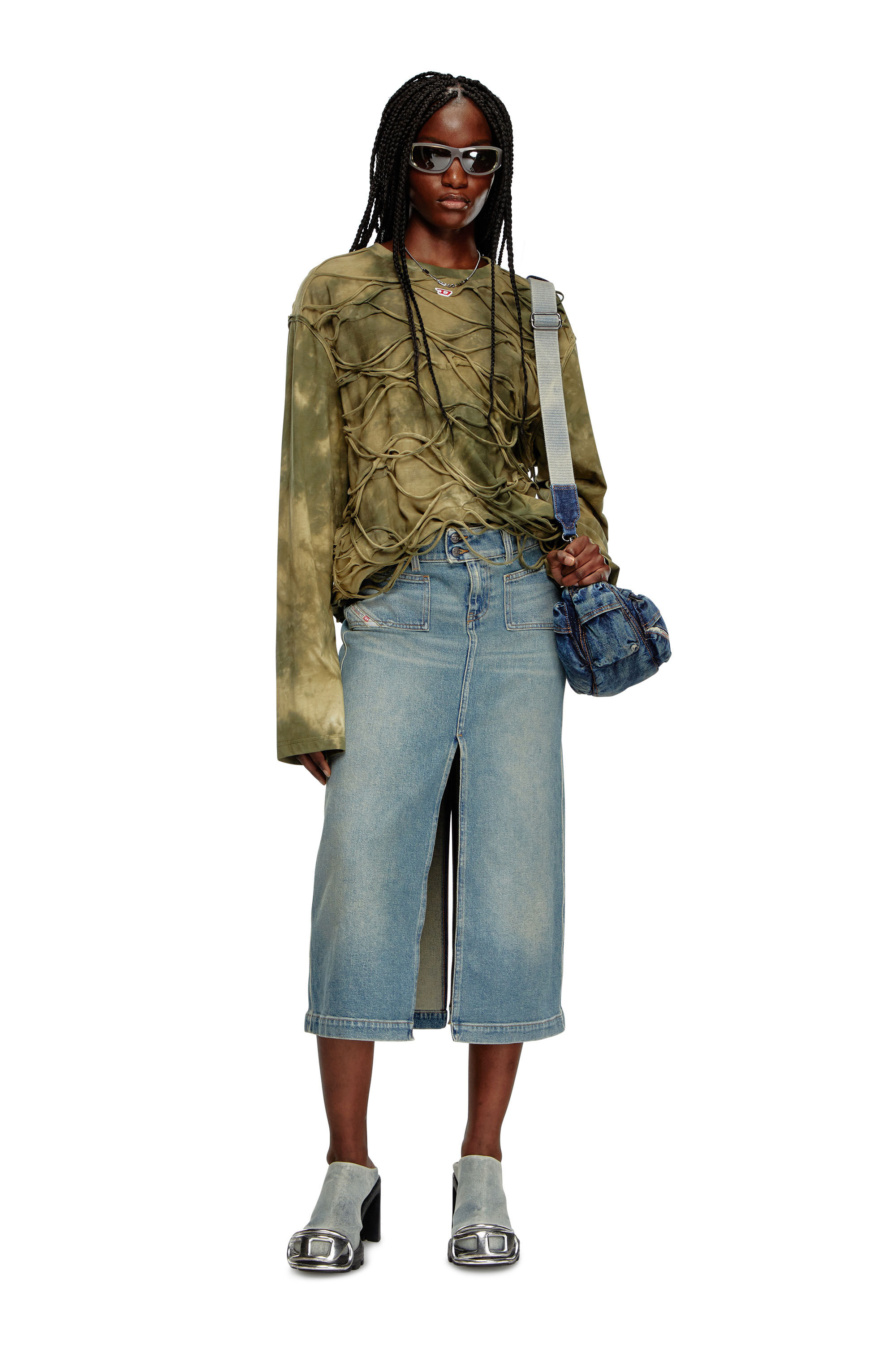 Women s Midi skirt in denim Blue Diesel