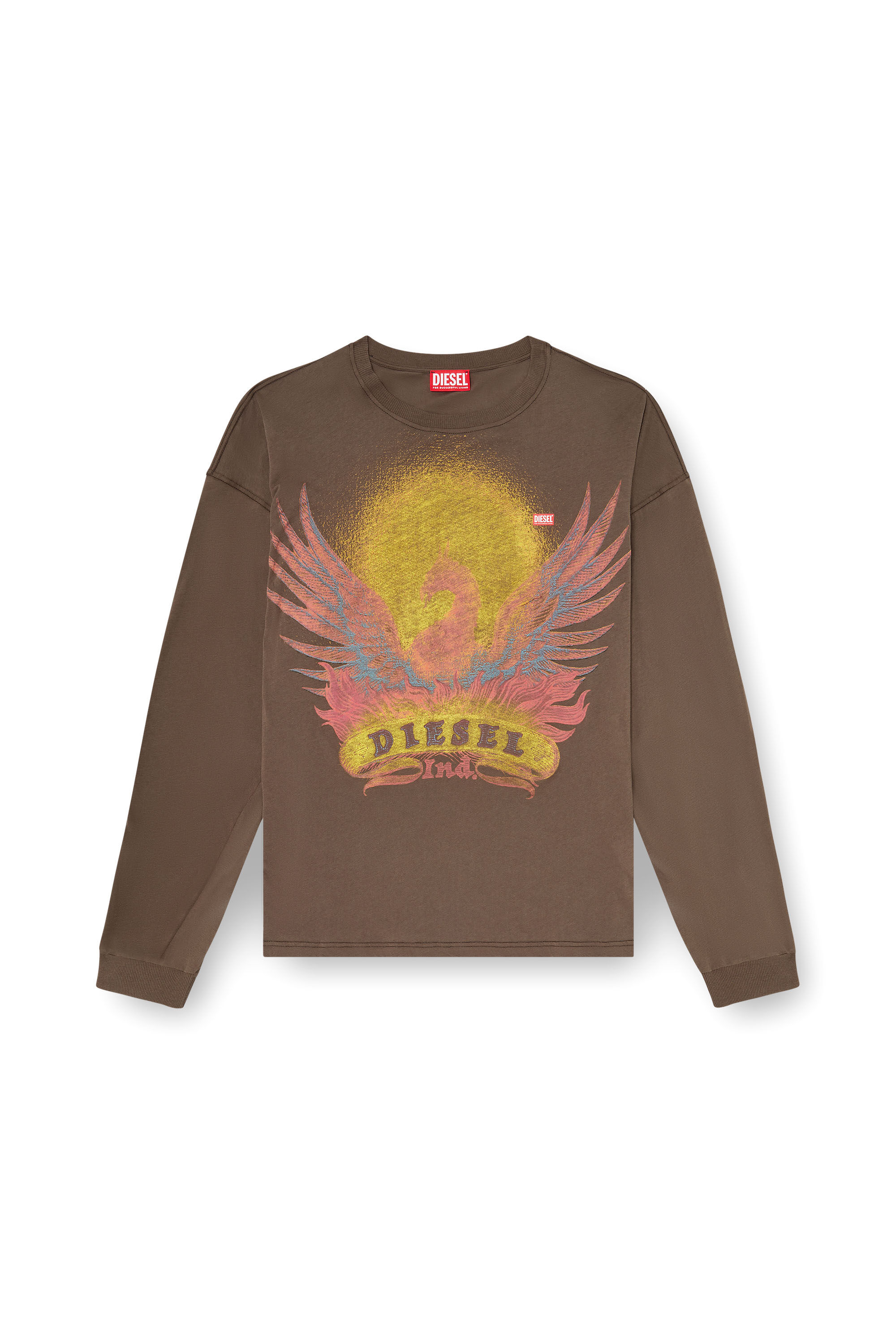 Diesel - T-BOXT-LS-AA1, Man's Long sleeve T-shirt with Phoenix graphic in Brown - 2