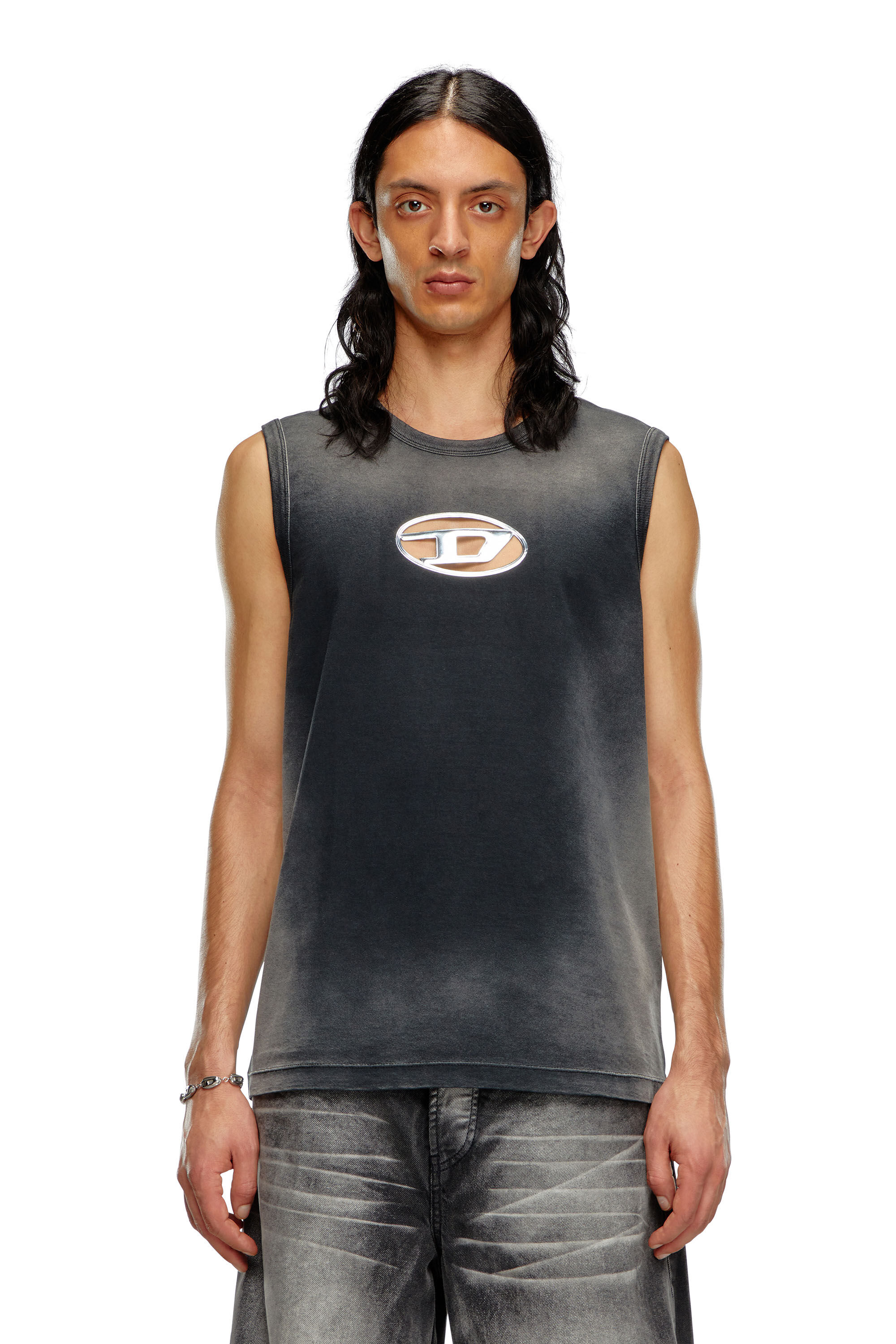 Men's Faded tank top with puffy Oval D | Black | Diesel