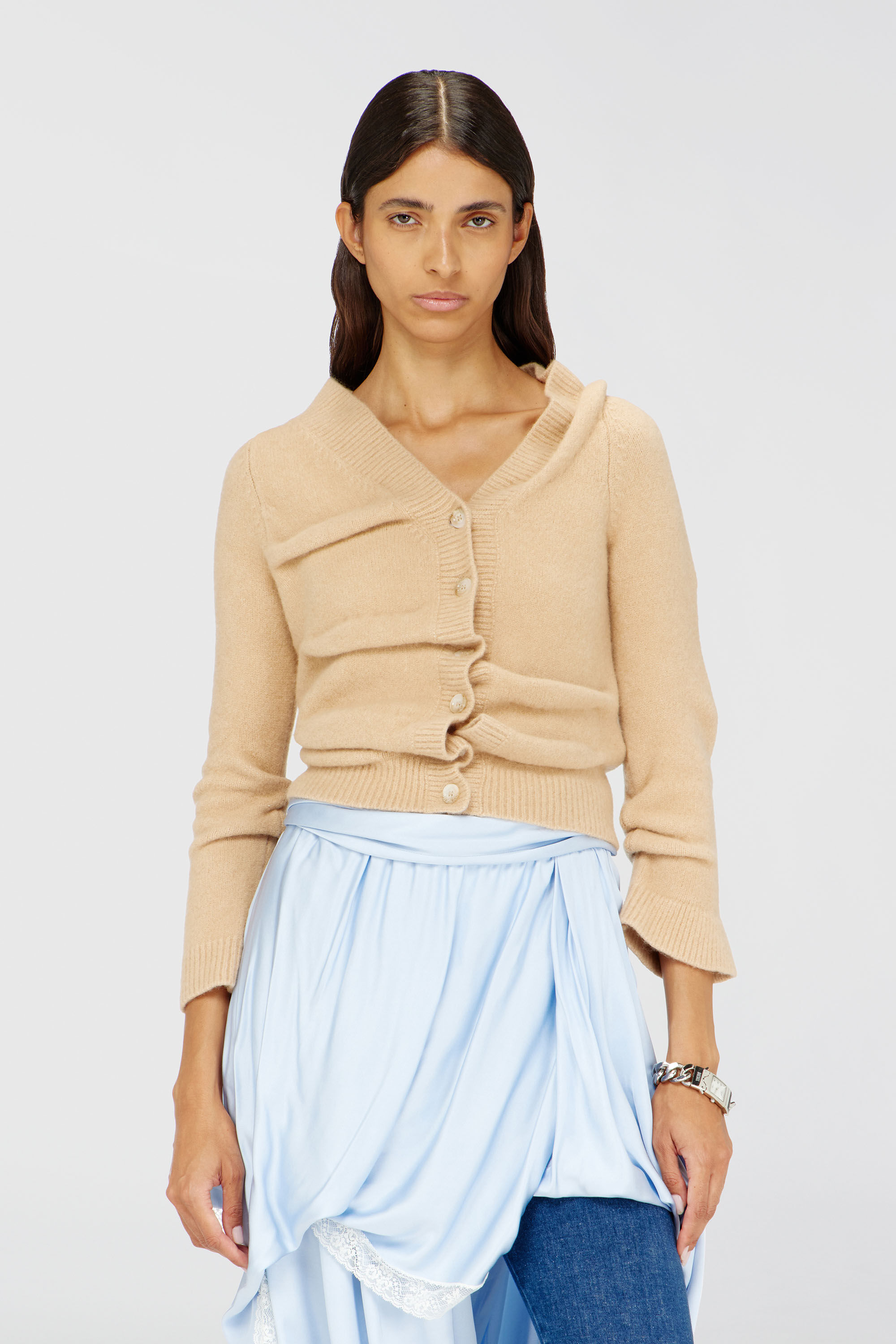 Diesel - M-AVA, Woman's Cropped cardigan in wrinkled boiled knit in Beige - 3