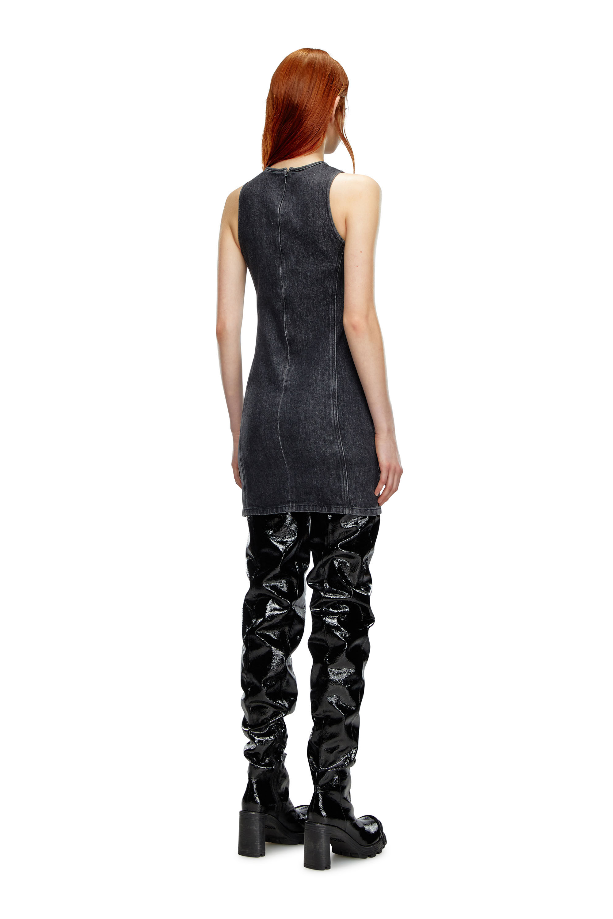 Women's Denim mini dress with Oval D plaque | Black | Diesel