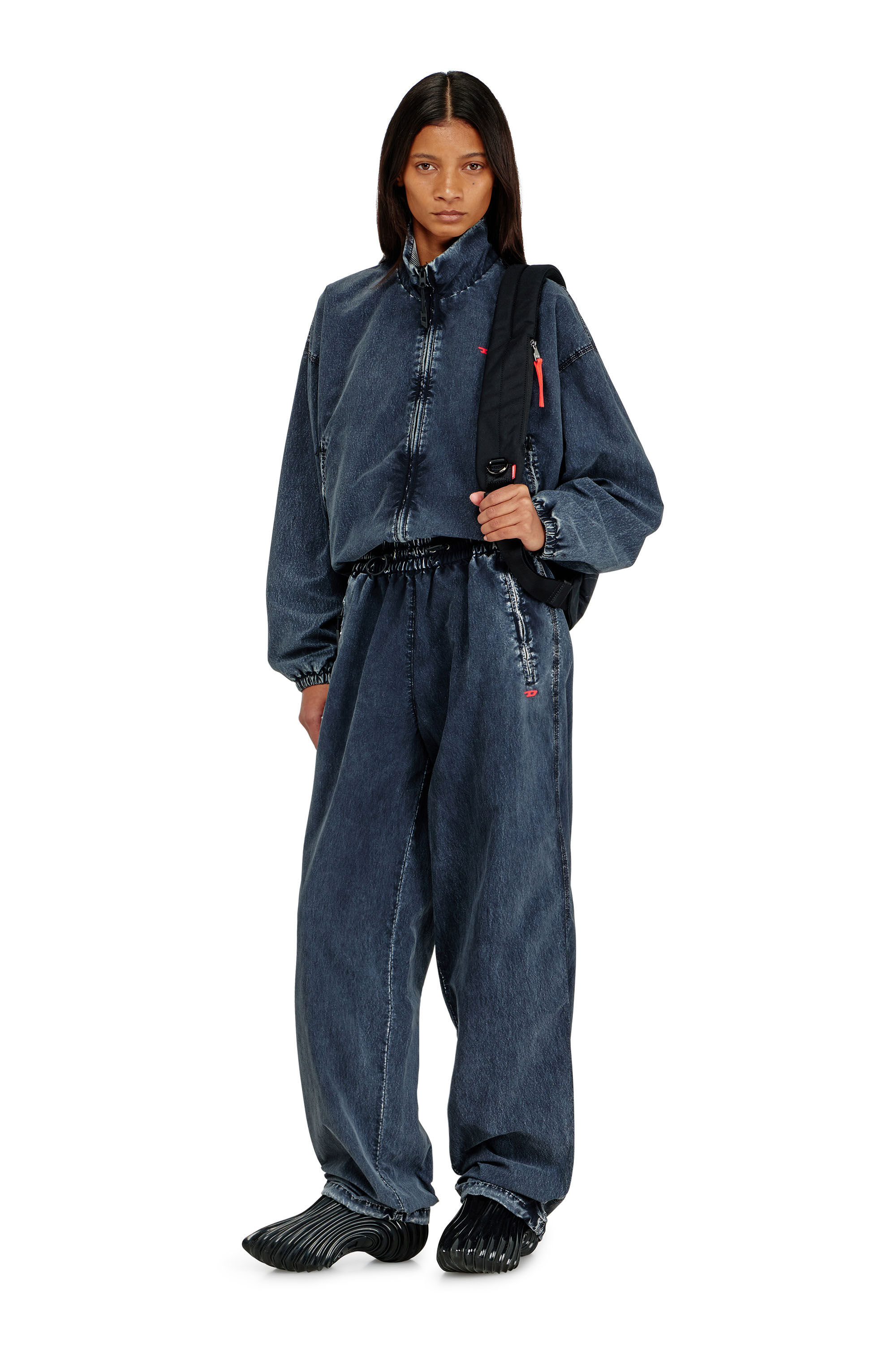 Diesel - P-APYRI, Woman's Acid-wash track pants in nylon Taslan in Dark Blue - 1