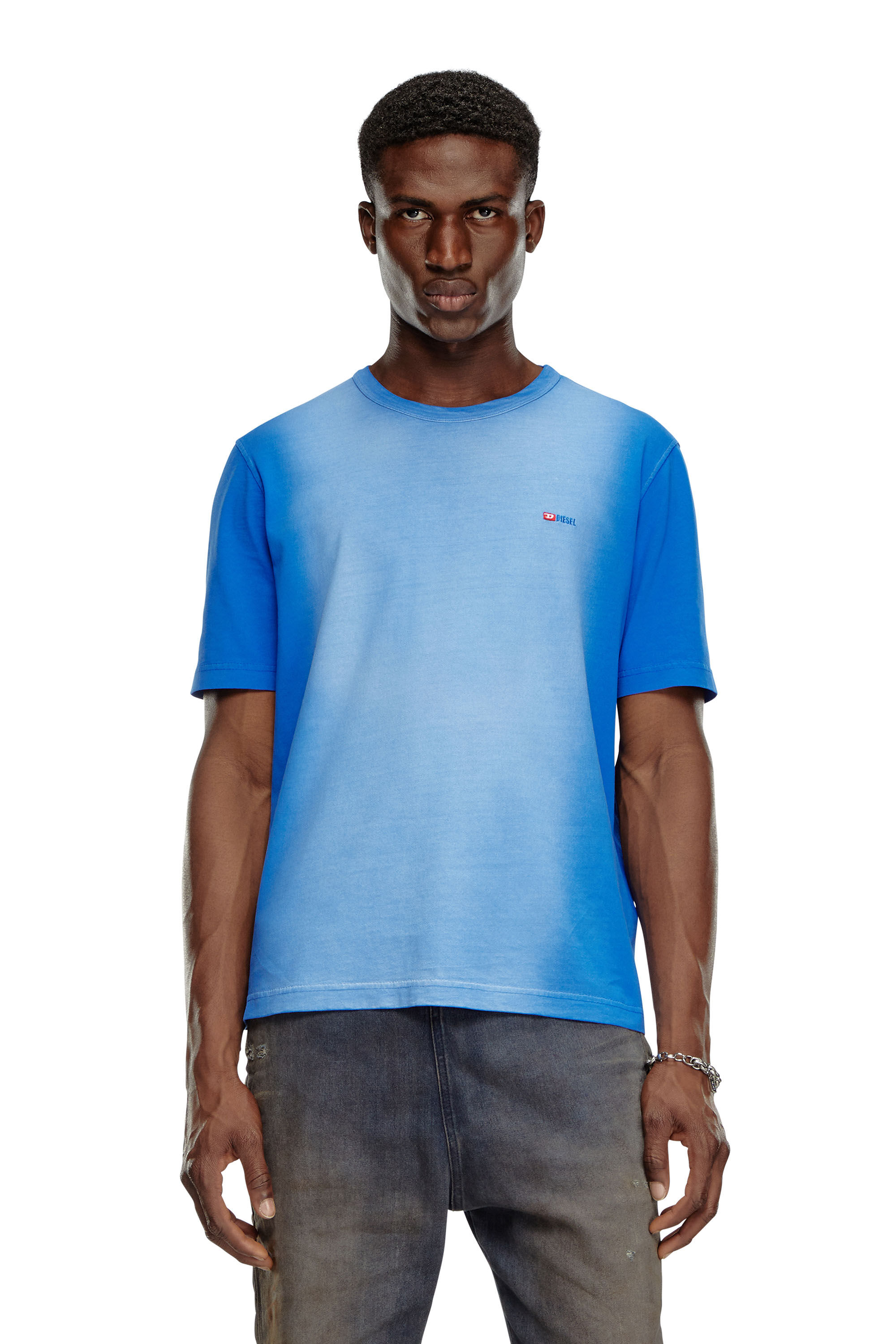 Diesel - T-ADJUST-Q2, Man's T-shirt in sprayed cotton jersey in Light Blue - 3