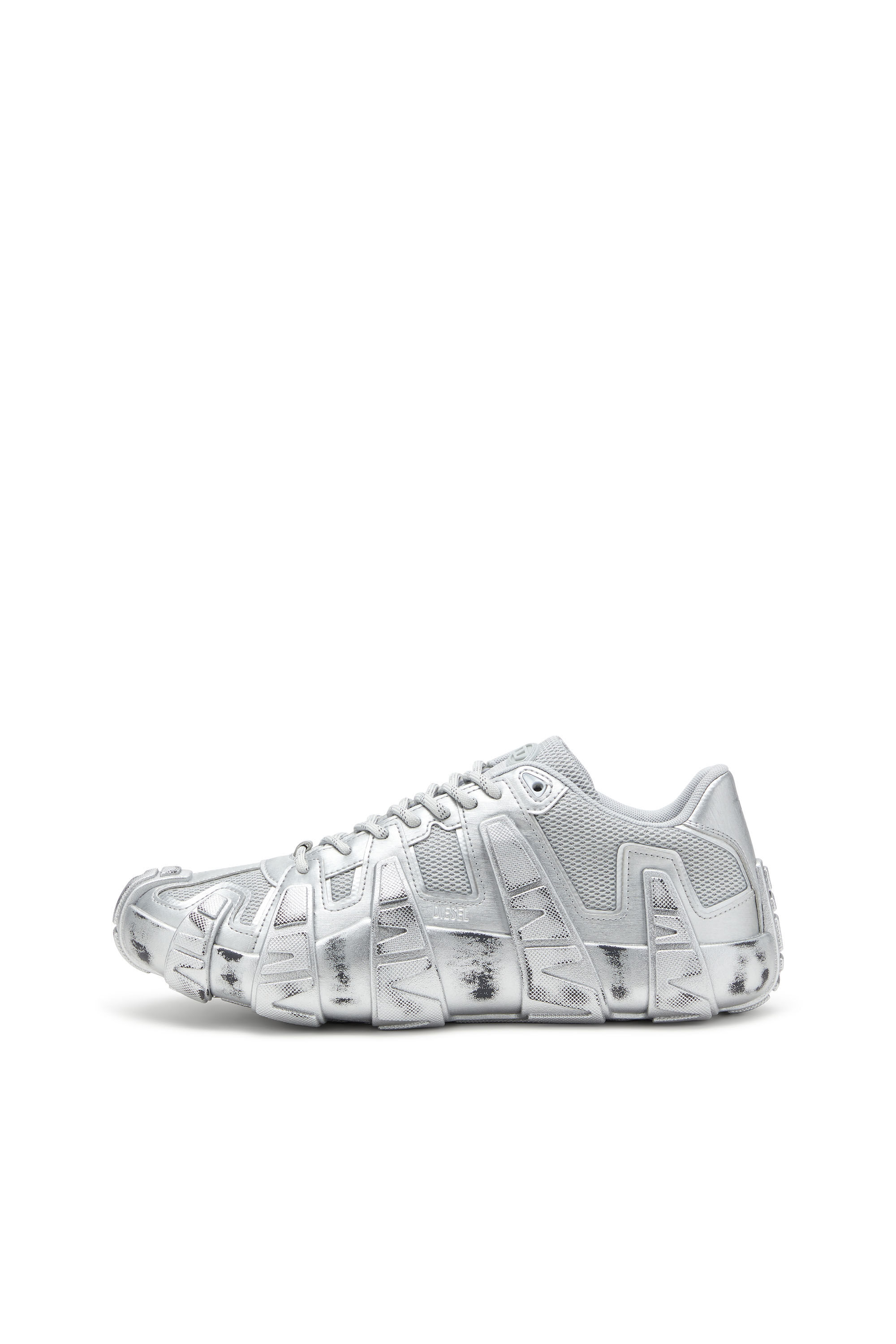 Diesel - S-D-GRIFFE LOW, Man's S-D-Griffe-Metallic sneakers in mesh and PU in Silver - 7