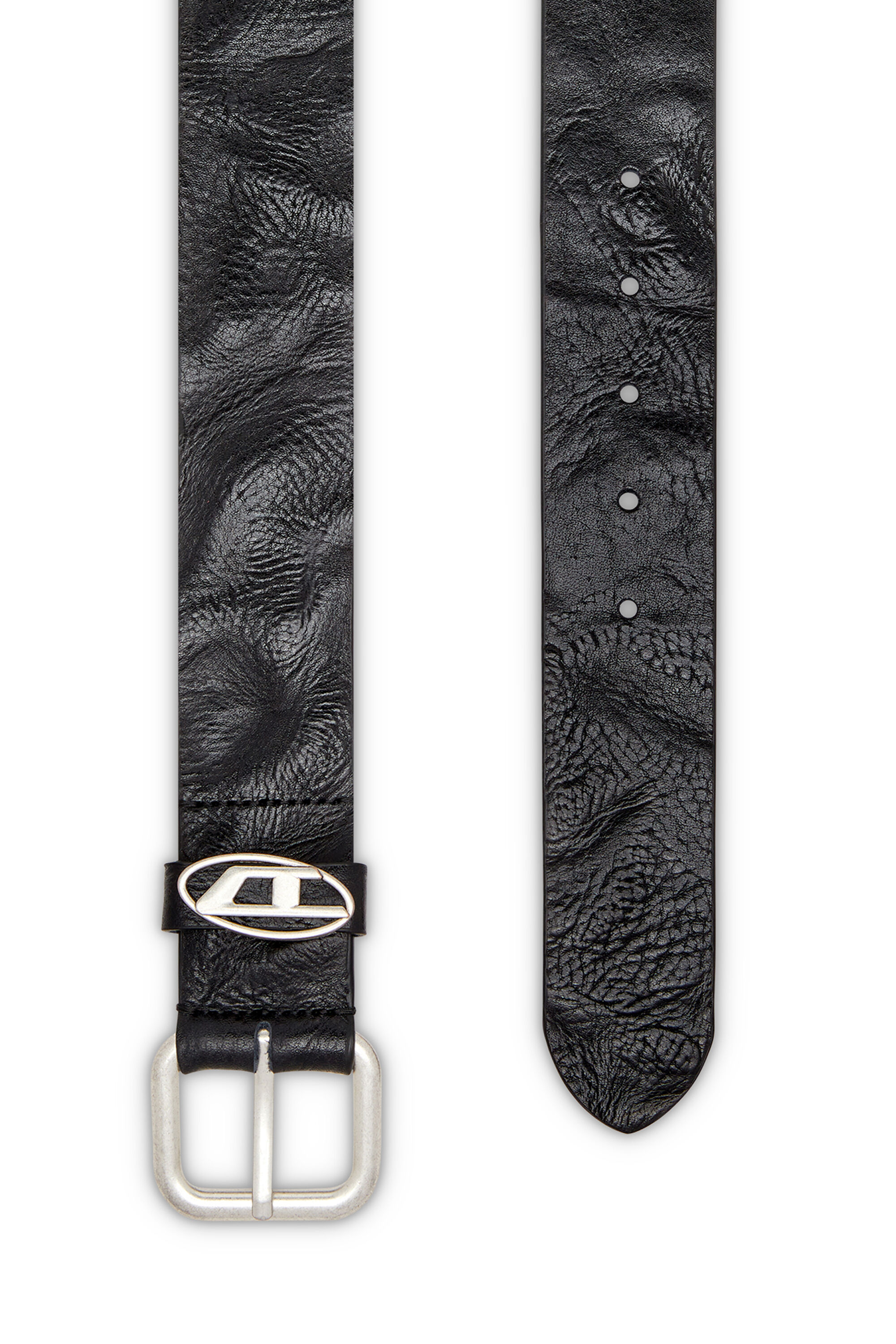 Women's 3.9cm logo-plaque wrinkled leather belt | Black | Diesel