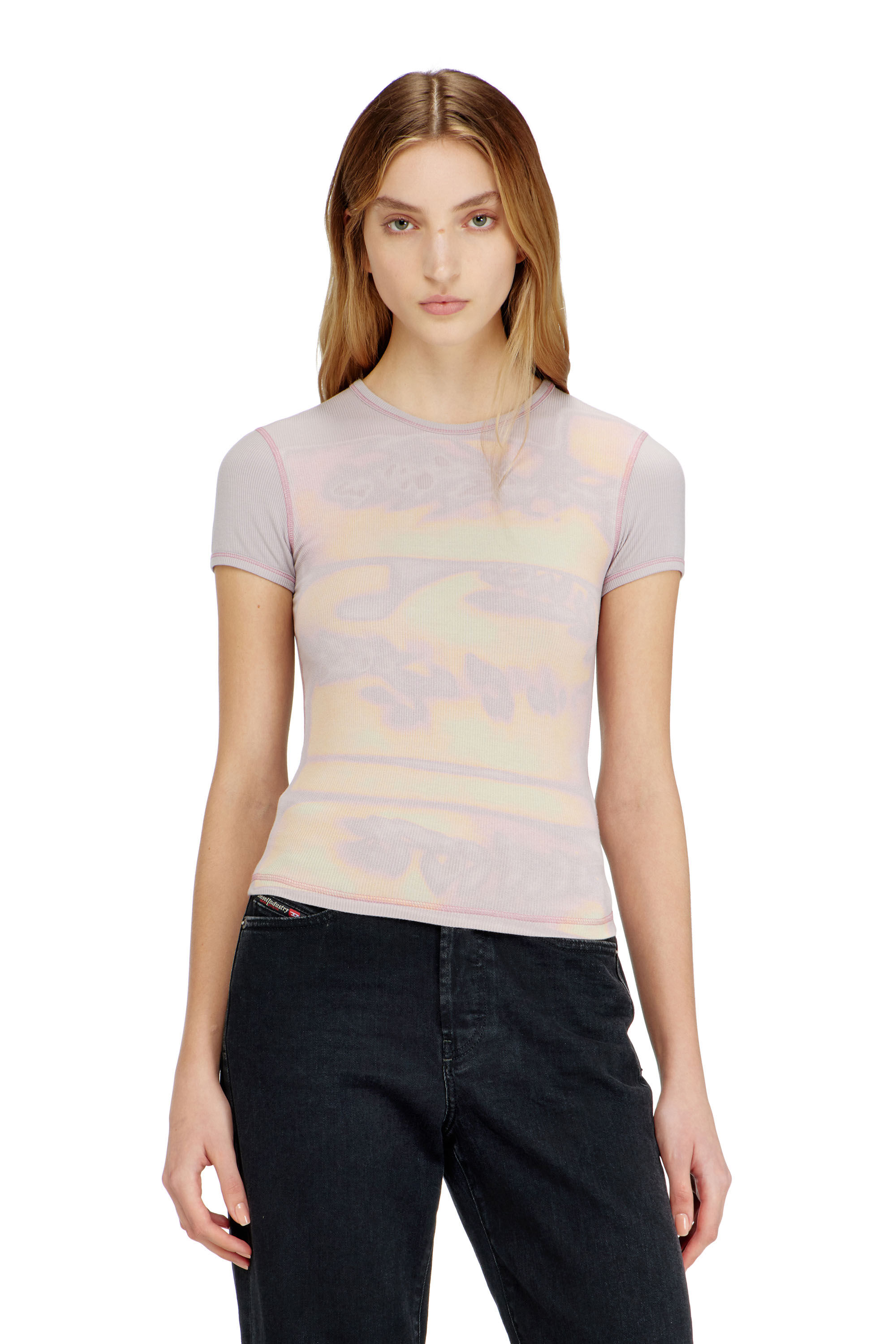 Diesel - T-ELE-LONG-AA1, Woman's Slim jersey top with graphic print in null - 3
