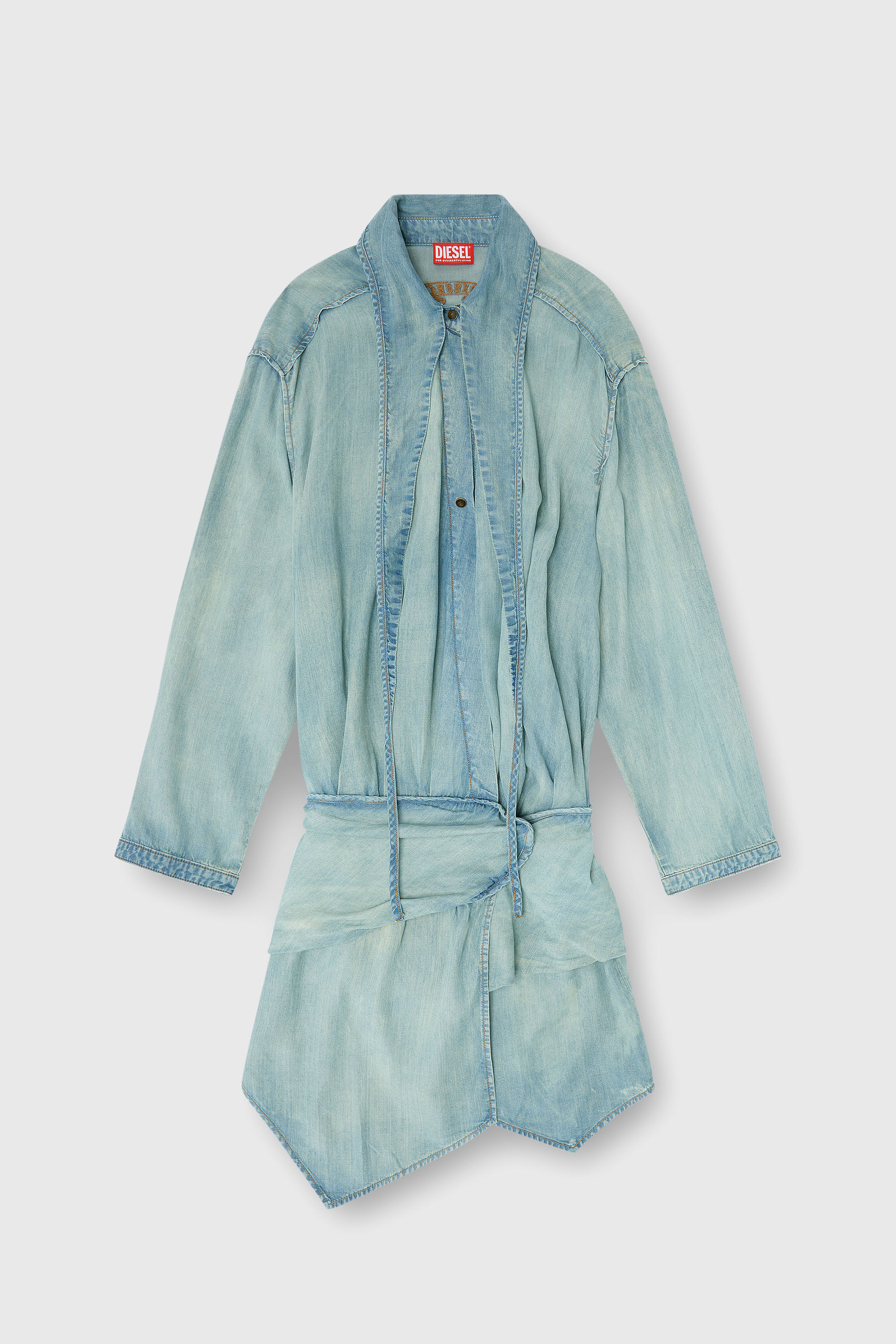 Diesel - DE-TILORA-S, Woman's Oversized draped denim shirt dress in Light Blue - 2