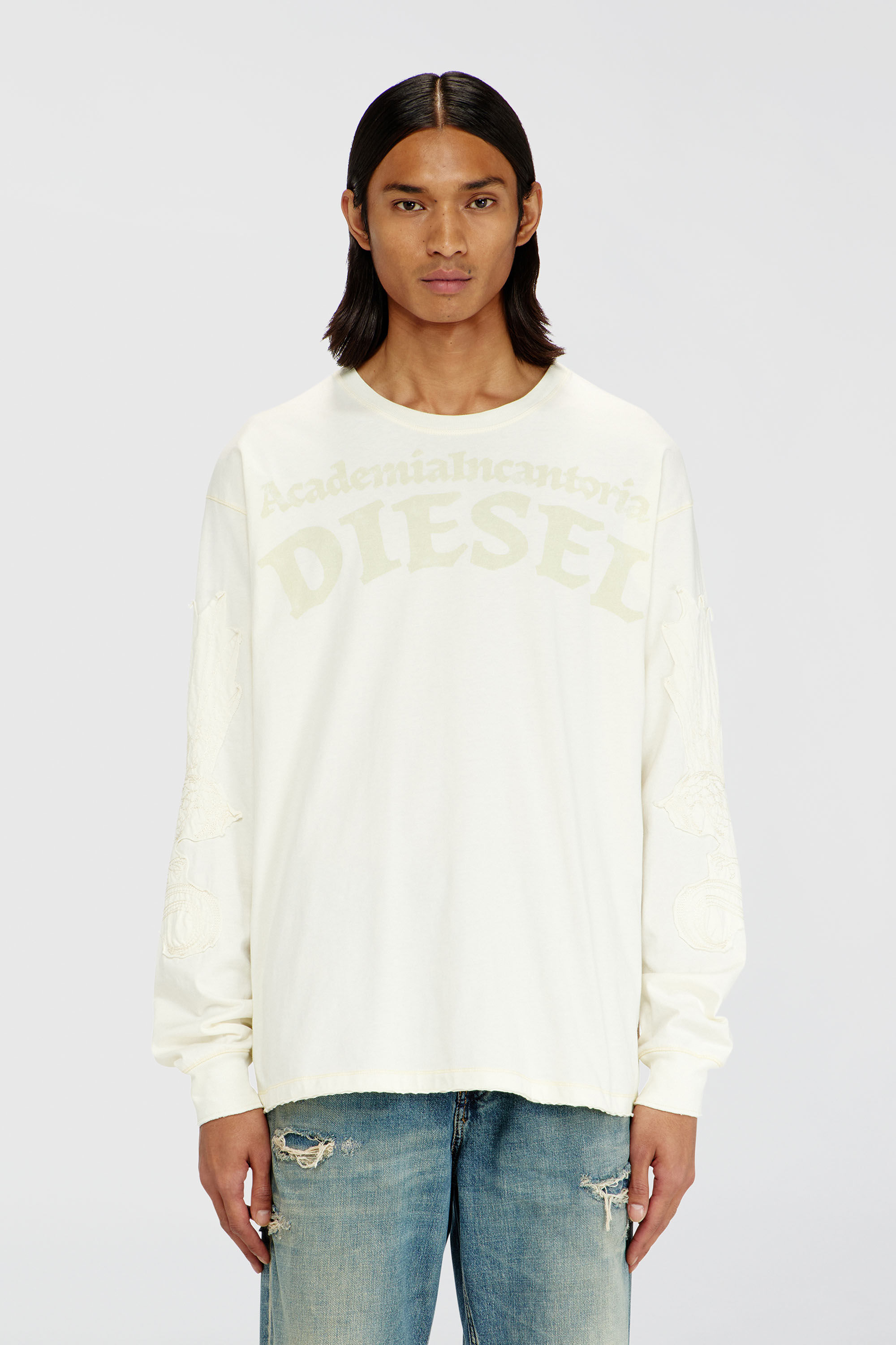 Diesel - T-NORM-LS-AA3, Man's Long-sleeve T-shirt with prints and patches in White - 3