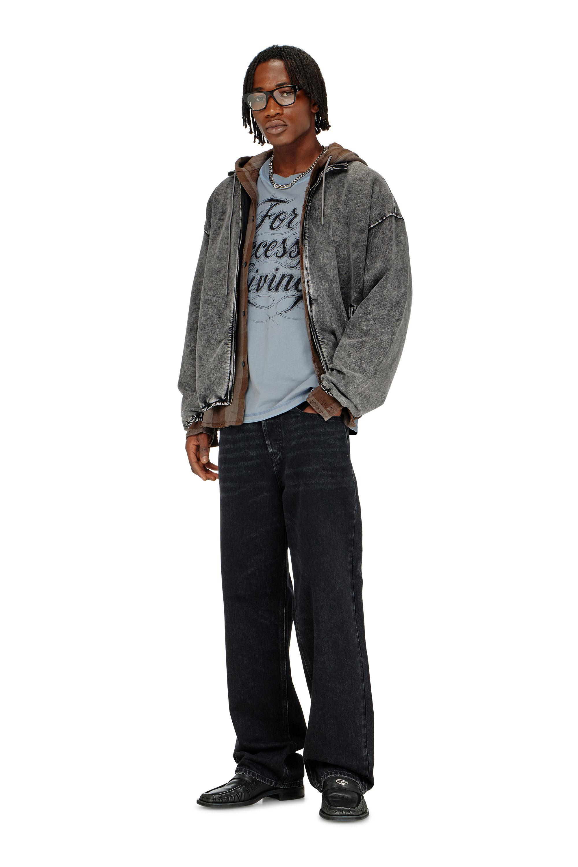 Diesel - S-CORSY, Man's Sweat jacket with denim effect in Grey - 1