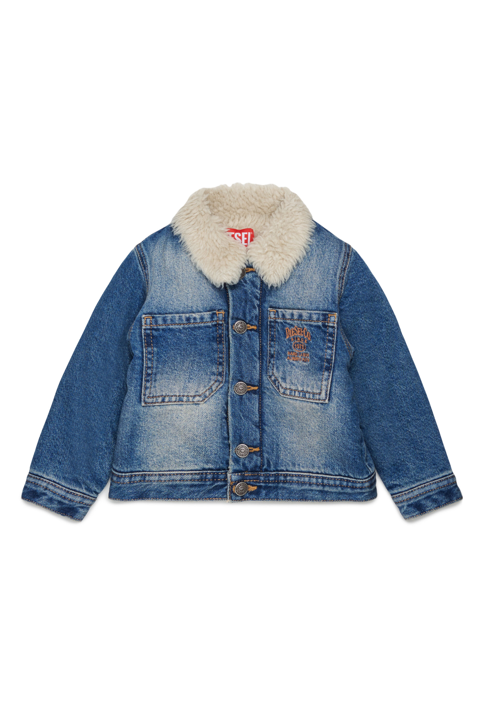 Diesel - JOMYB-FUR, Unisex's Denim jacket with soft pile collar in Medium blue - 1