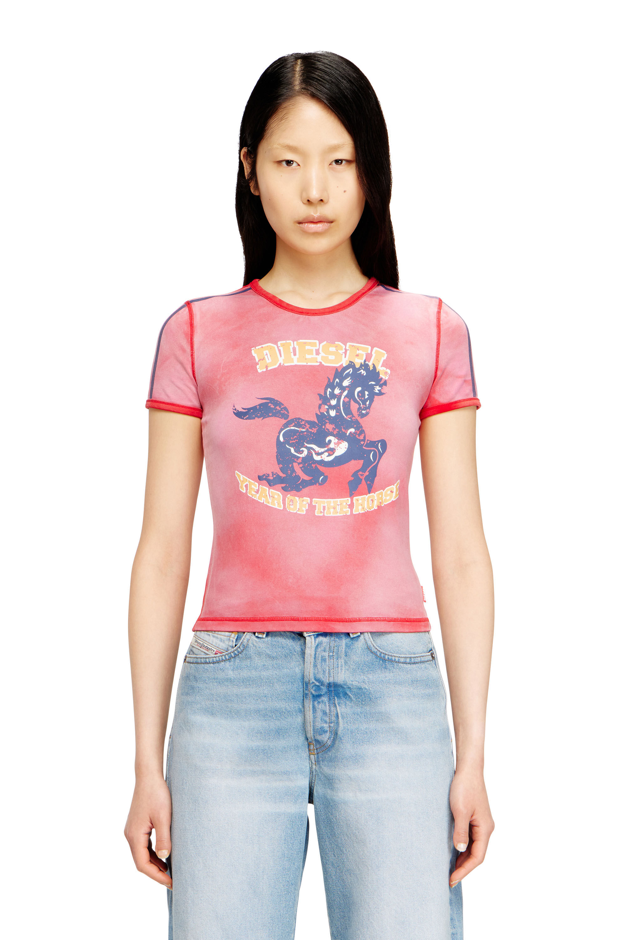 Diesel - CL-T-UNCUTIE-HORSE, Woman's Cotton stretch T-shirt with horse graphic print in Red - 3