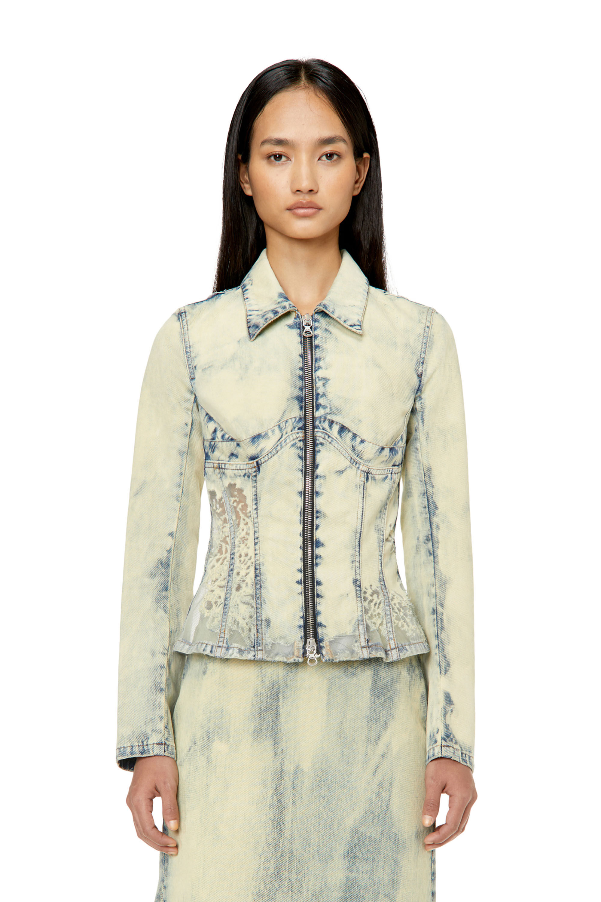 Diesel - DE-MILLY-FSC, Woman's Slim-fit lace-effect trucker jacket in Light Blue - 3