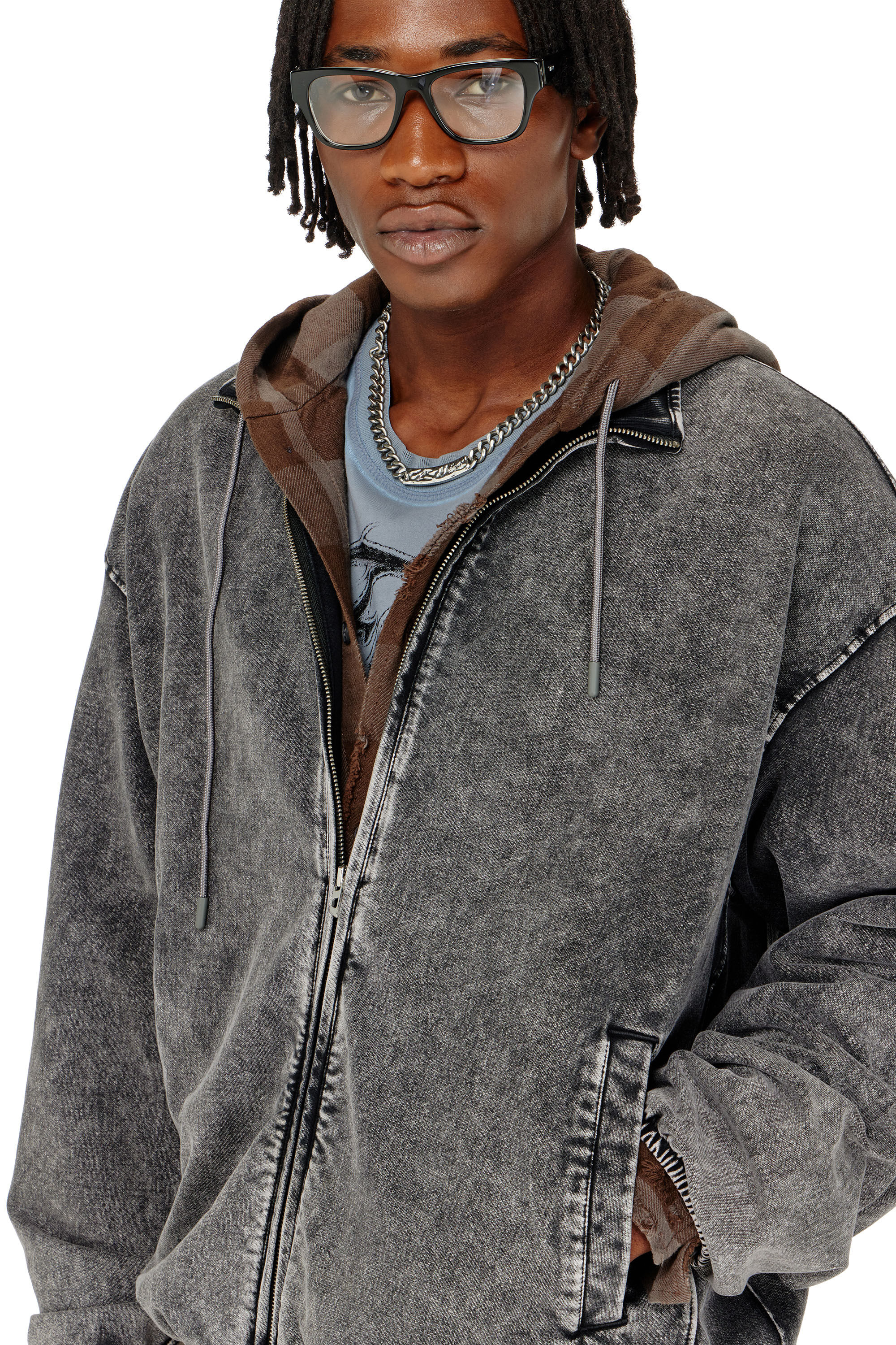 Diesel - S-CORSY, Man's Sweat jacket with denim effect in Grey - 5
