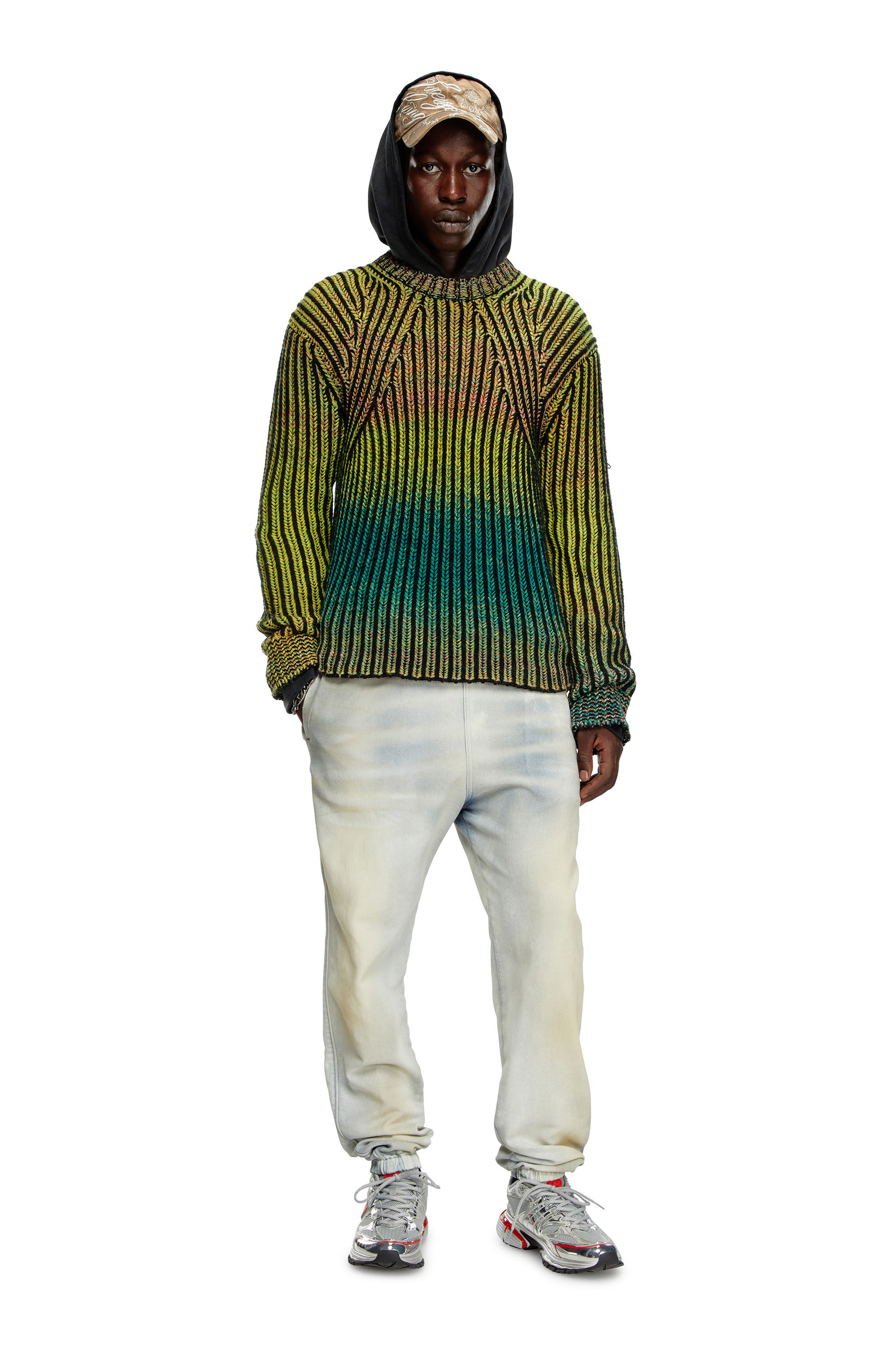 Diesel - K-OAKLAND-A, Man's Striped ribbed jumper in wool blend in Green - 1