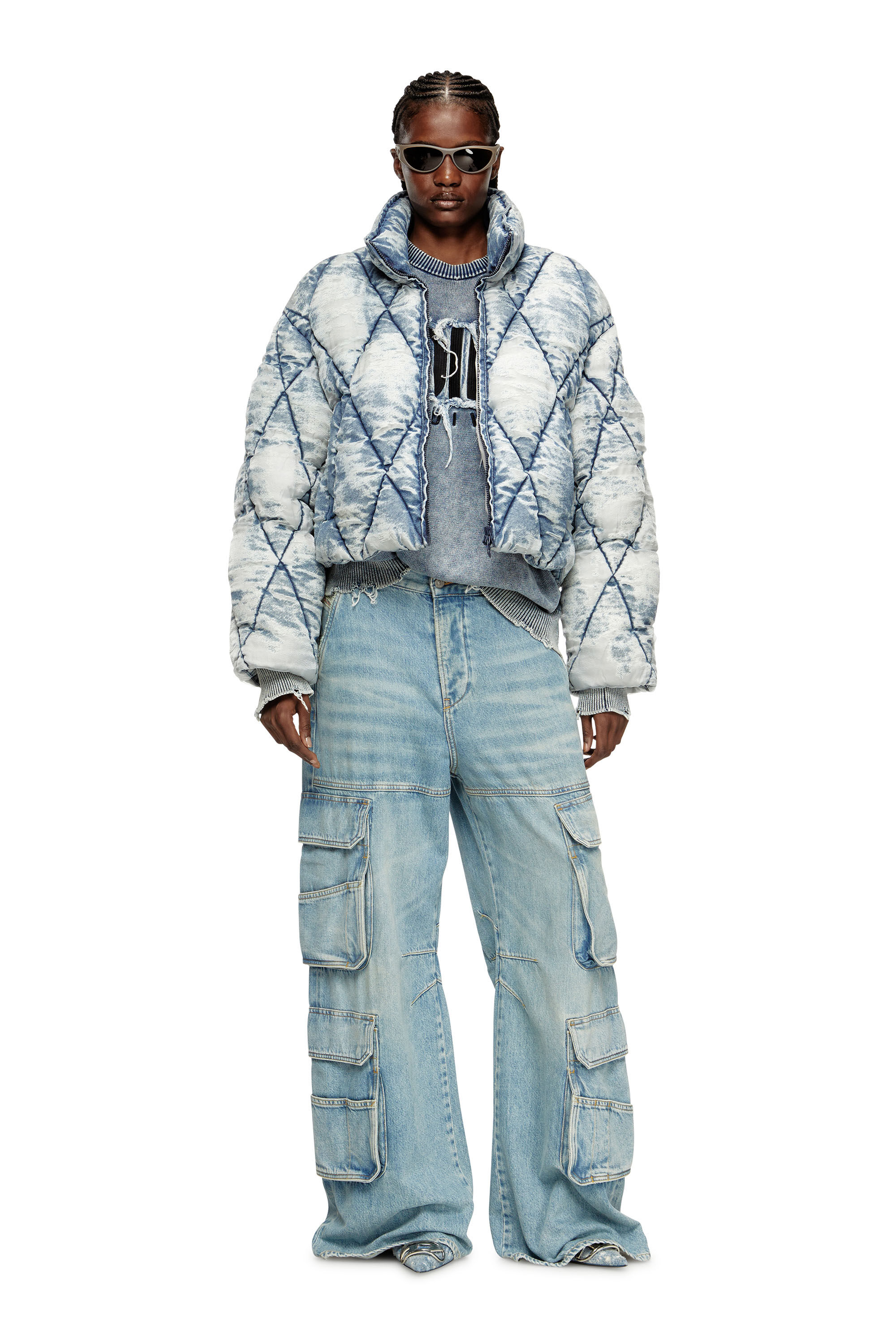 Women's Puffer jacket in argyle-quilted devoré shell | Blue | Diesel