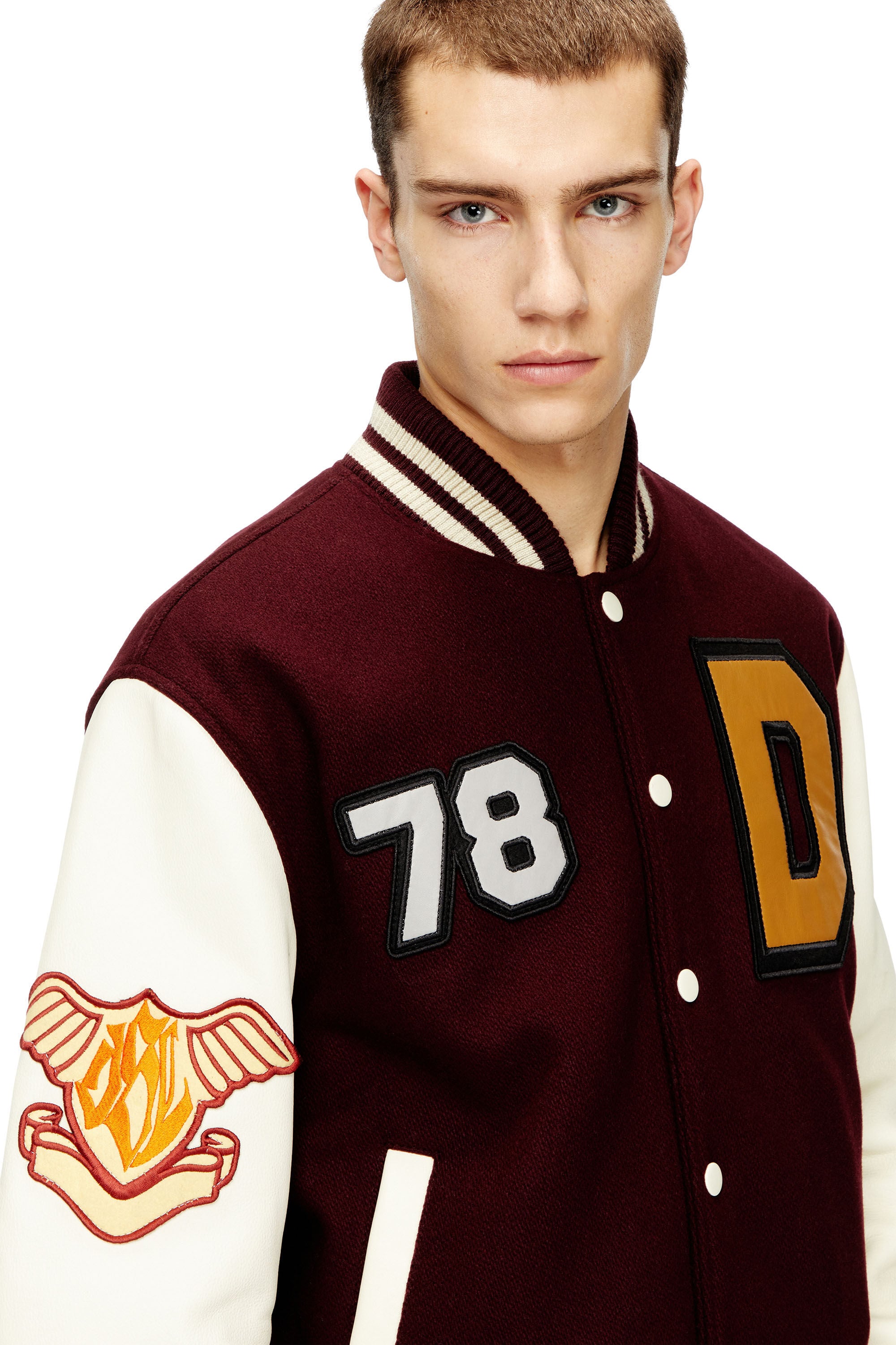 Men's Varsity jacket in wool and leather | Multicolor | Diesel EE