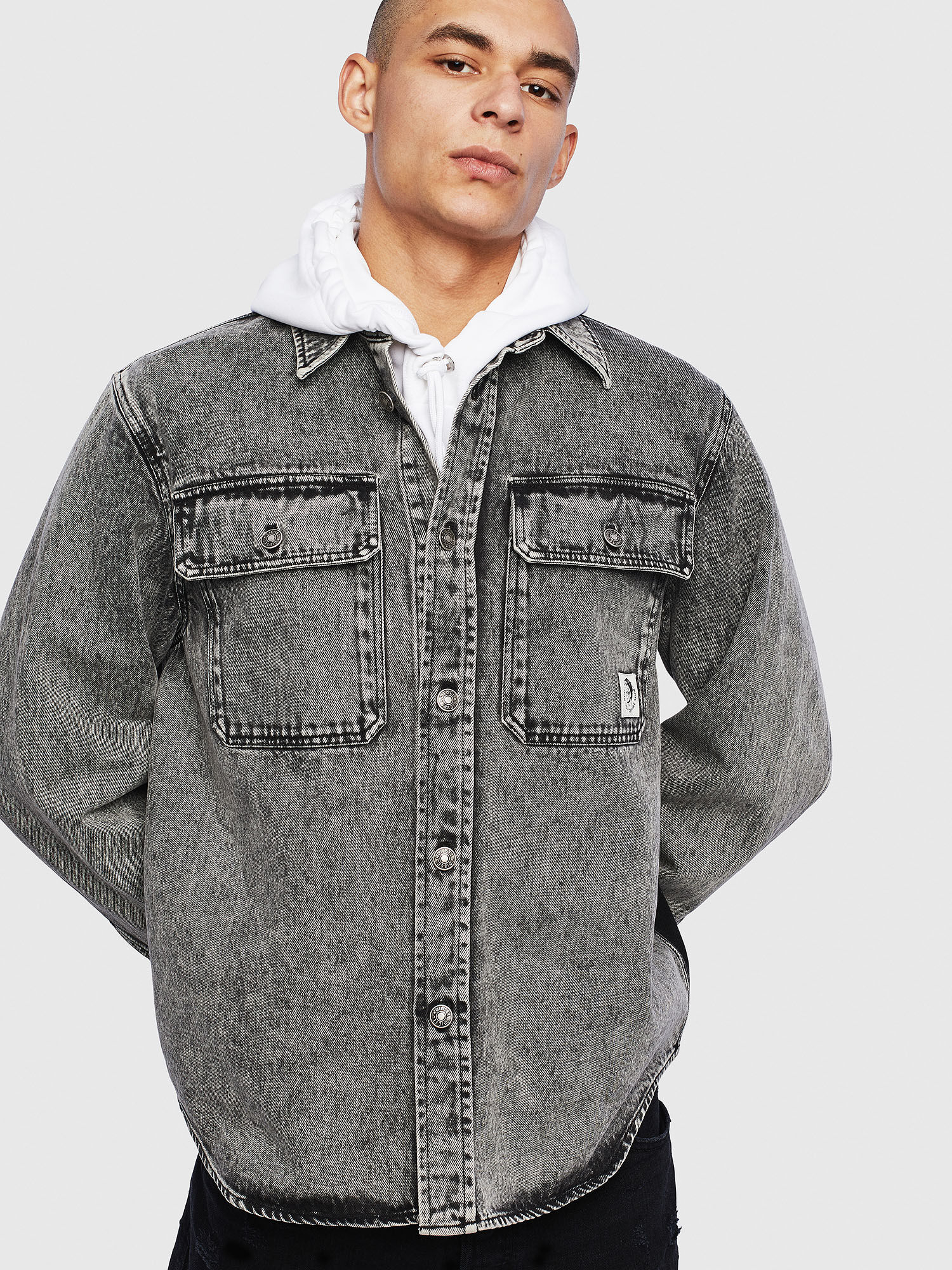 washed black denim shirt