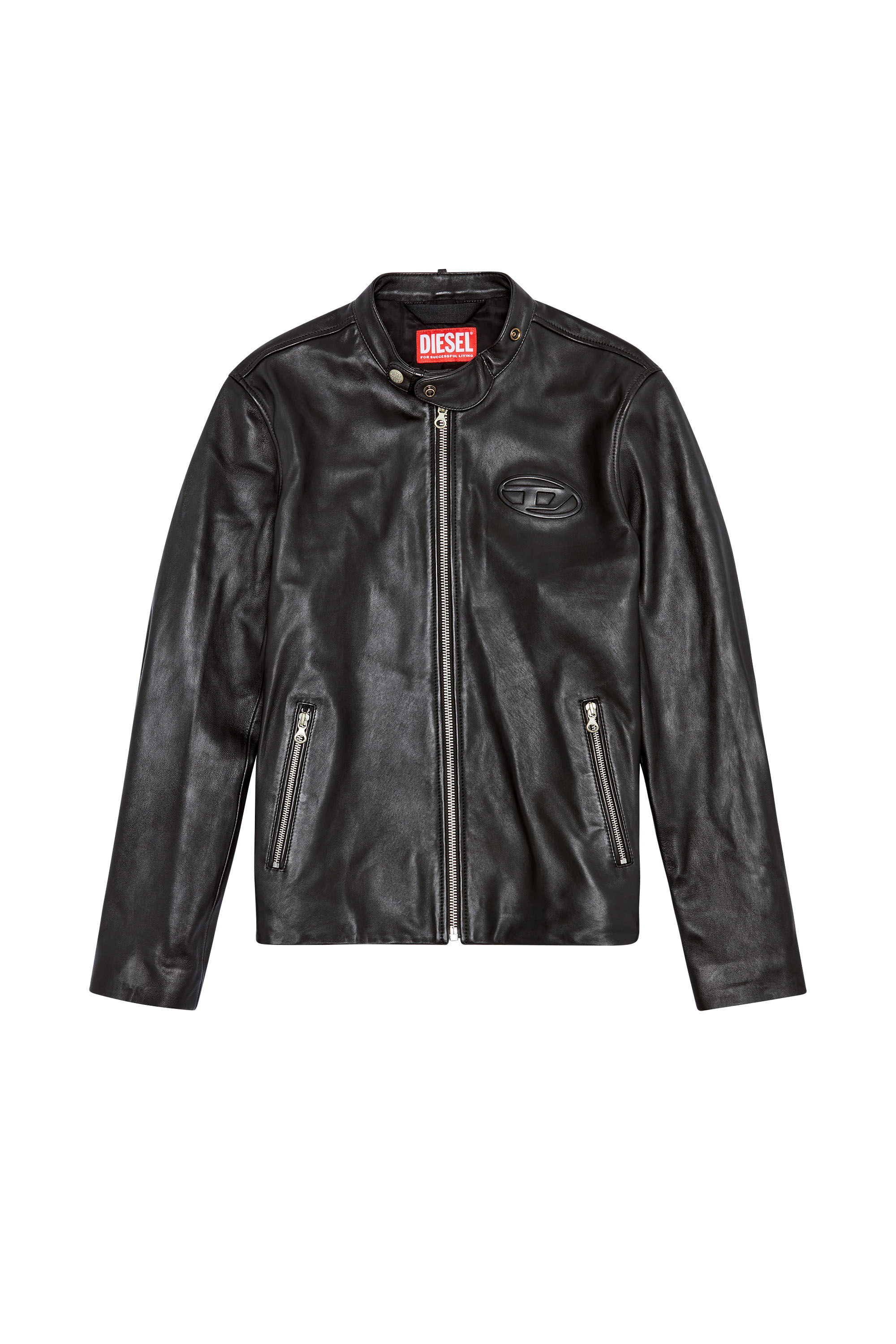 Men's Leather biker jacket with distressed logo | L-METALO Diesel