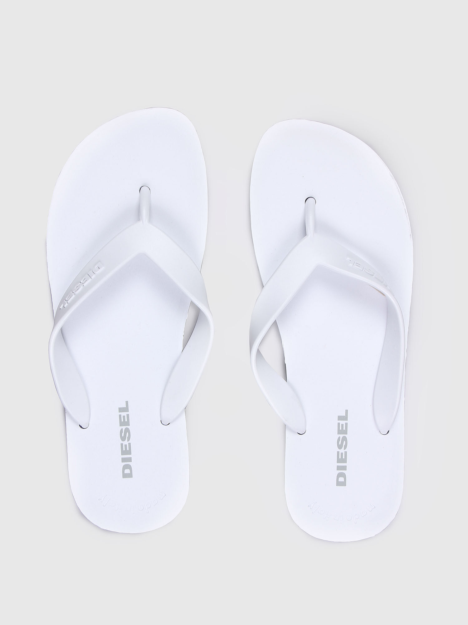 diesel splish flip flops white