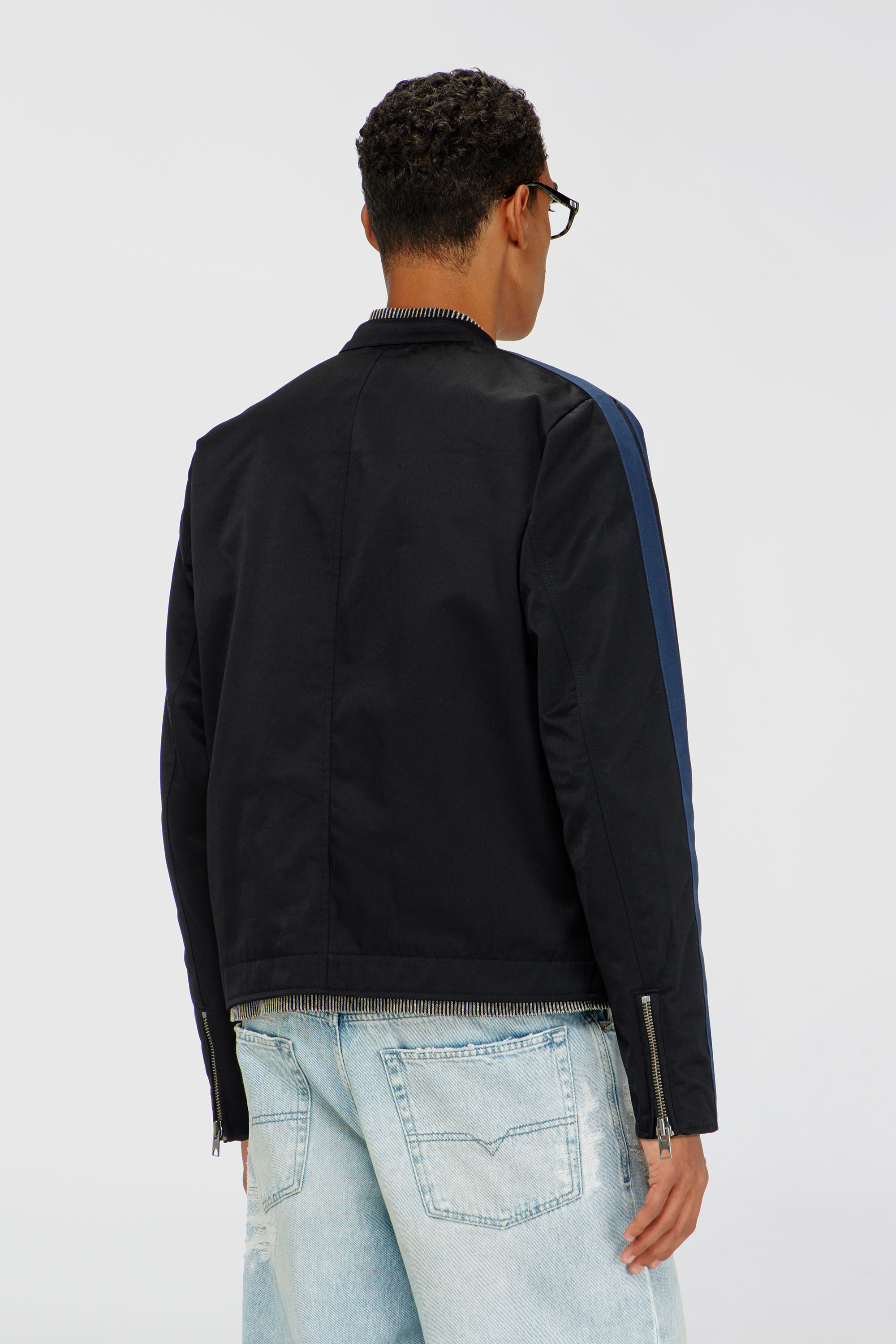 Diesel - J-NAEL, Man's Sporty biker jacket in technical cotton blend in Blue/Black - 4