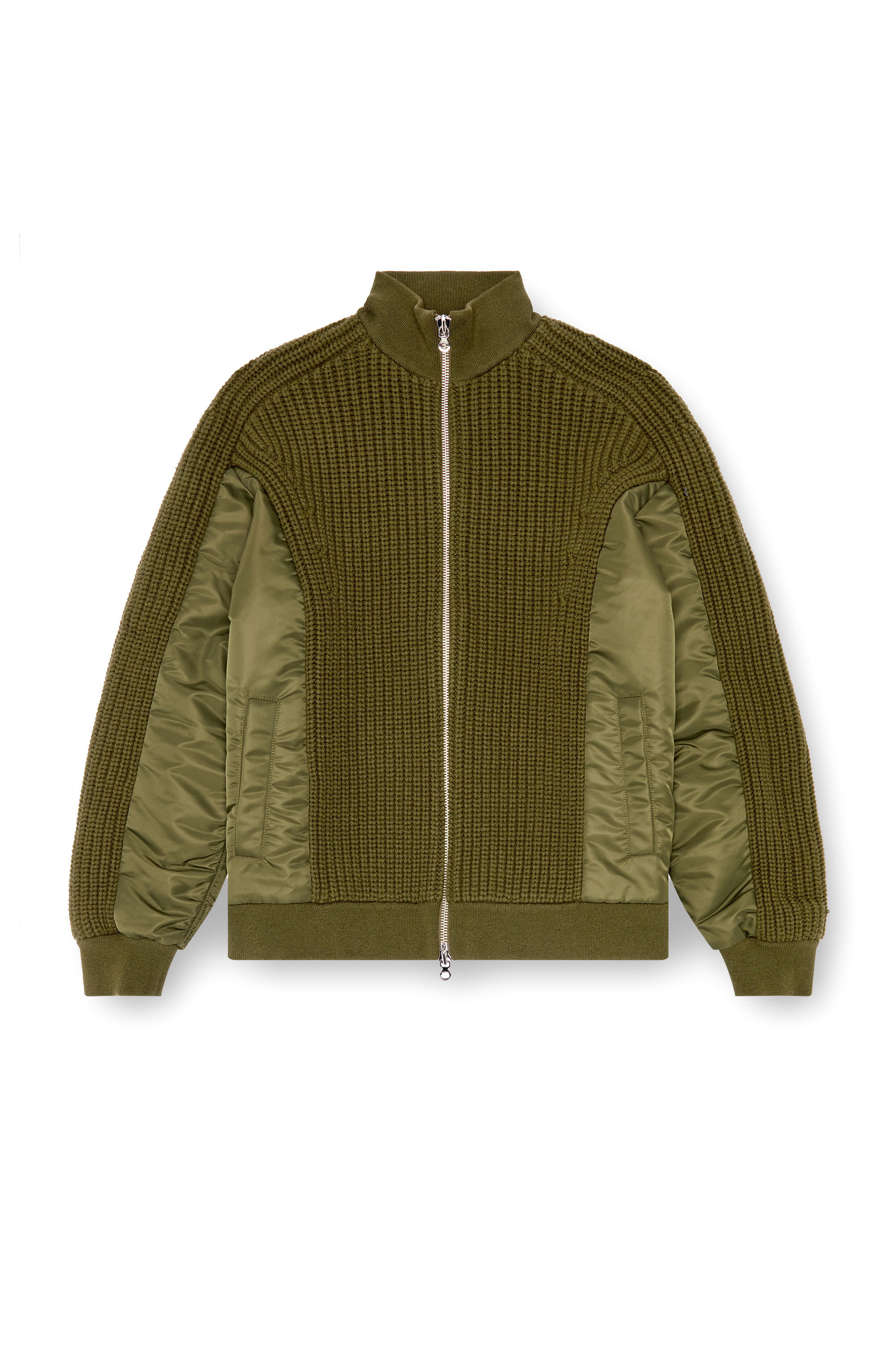 Diesel - K-ARRE, Man's Zip-up cardigan in wool and nylon in Military Green - 2