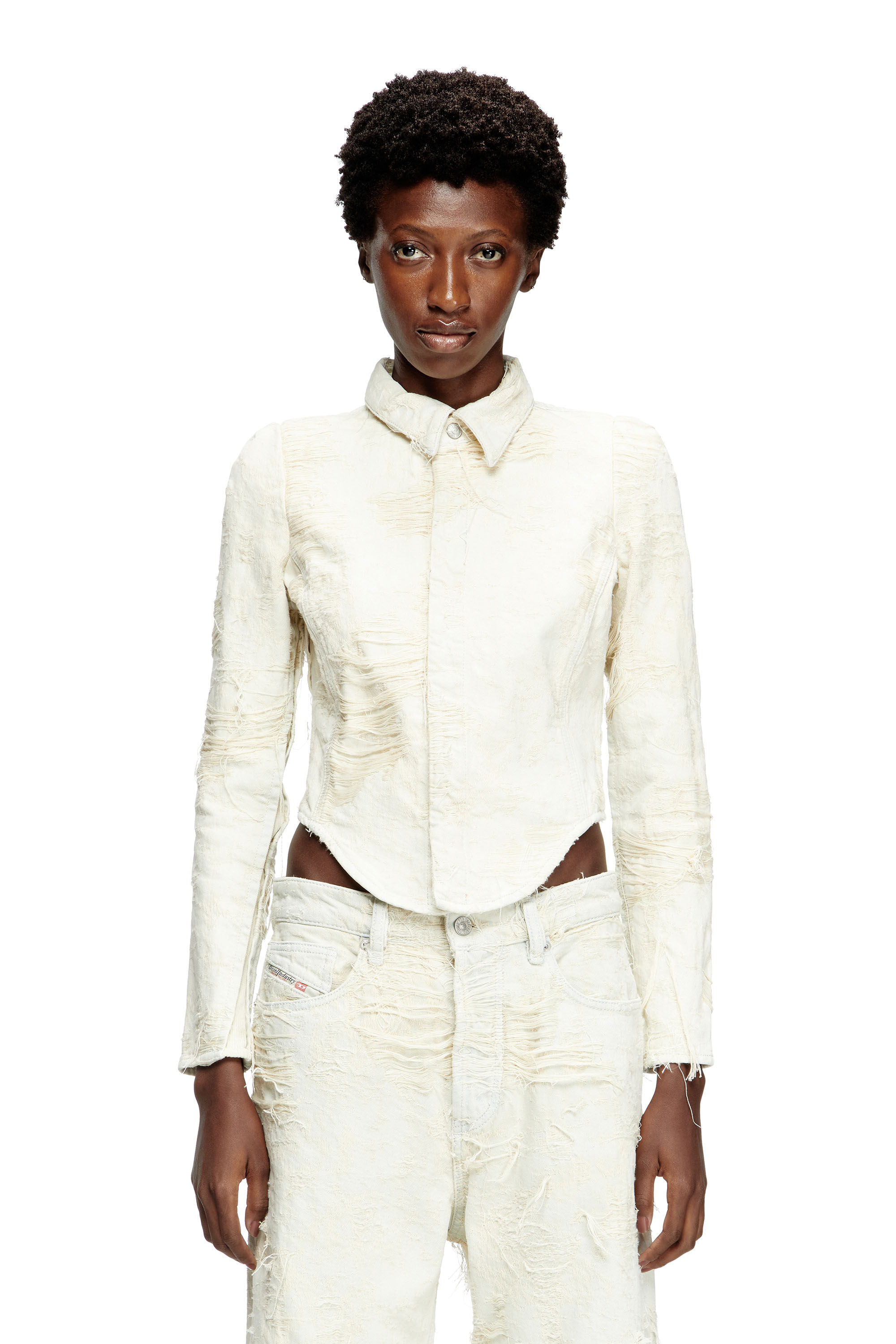Diesel - DE-MADELINE-FSG, Woman's Shirt in jacquard denim with floating threads in White - 3